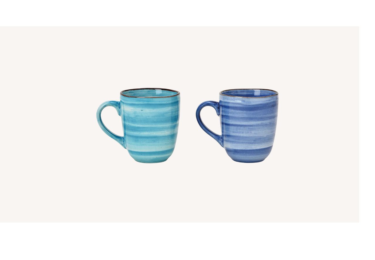Wurm Tasse 2er-Set Tassen aus Steingut, blau+türkis je 370ml