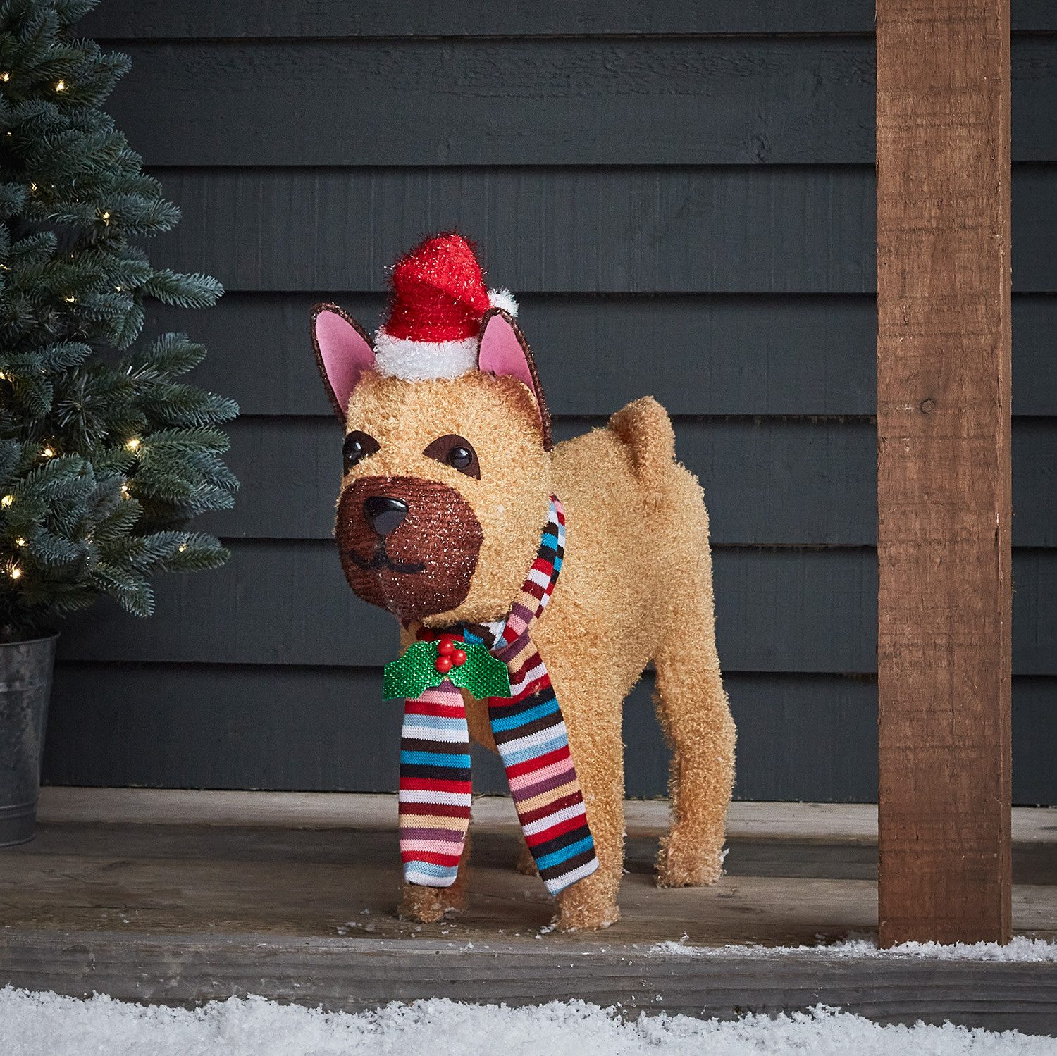 Lights4fun LED-Dekofigur LED Weihnachtsfigur Bulldogge für den Außenbereich, Weihnachtsbeleuchtung Höhe: 55cm