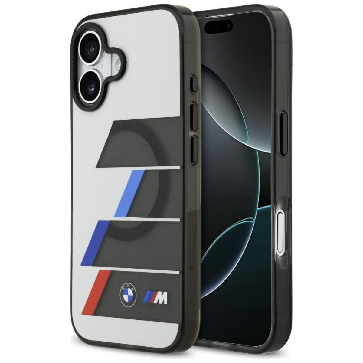 BMW Handyhülle Tricolor IML Handyhülle Metalltasten Kompatibel mit iPhone 17 Grau, Kompatibel mit iPhone 17, edle Struktur, passgenaue Form