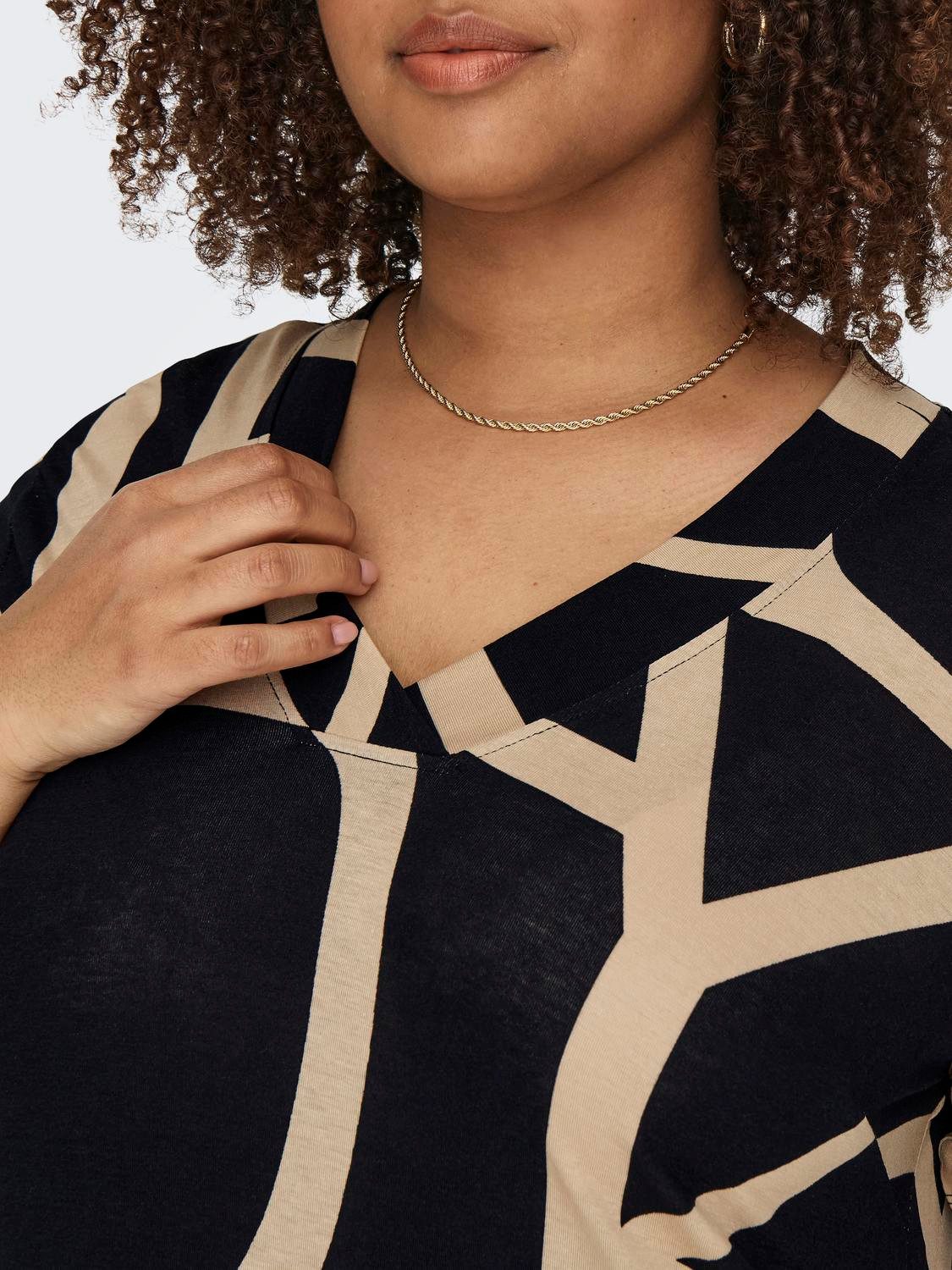 ONLY CARMAKOMA Shirtkleid CARFYRLA LIFE S/S V-NCK BLK AOP DRE NOOS Sommerkleid, weich fließende Jersey Qualität