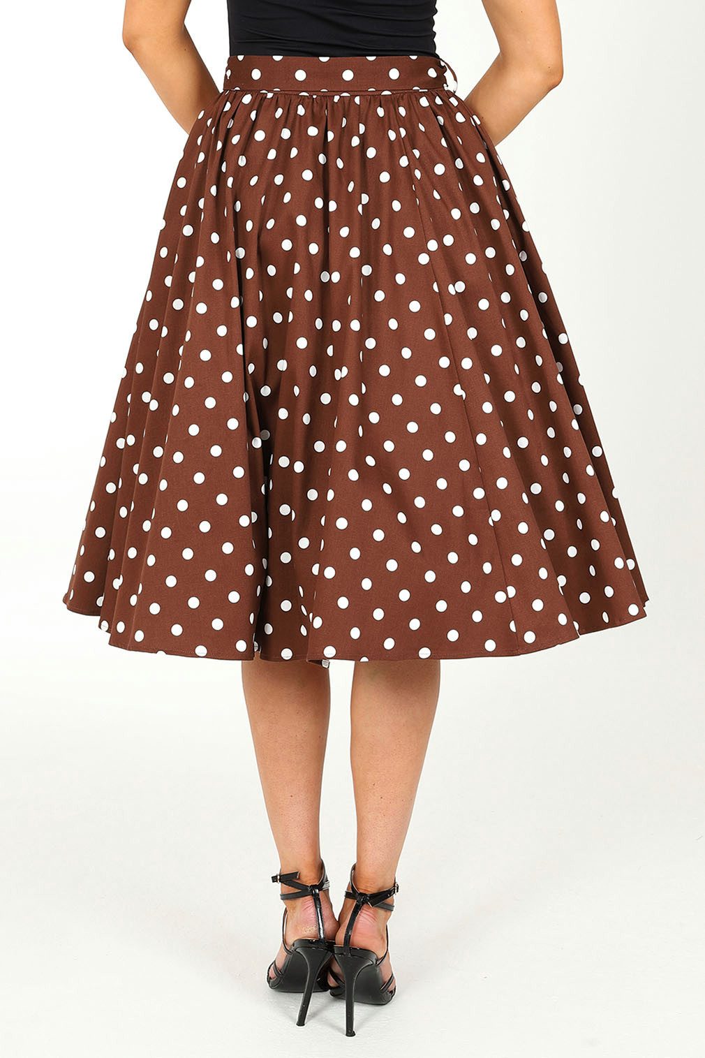 Hearts & Roses London A-Linien-Rock Paula 50er Polka Dot Braun Rockabilly Retro Vintage Swing