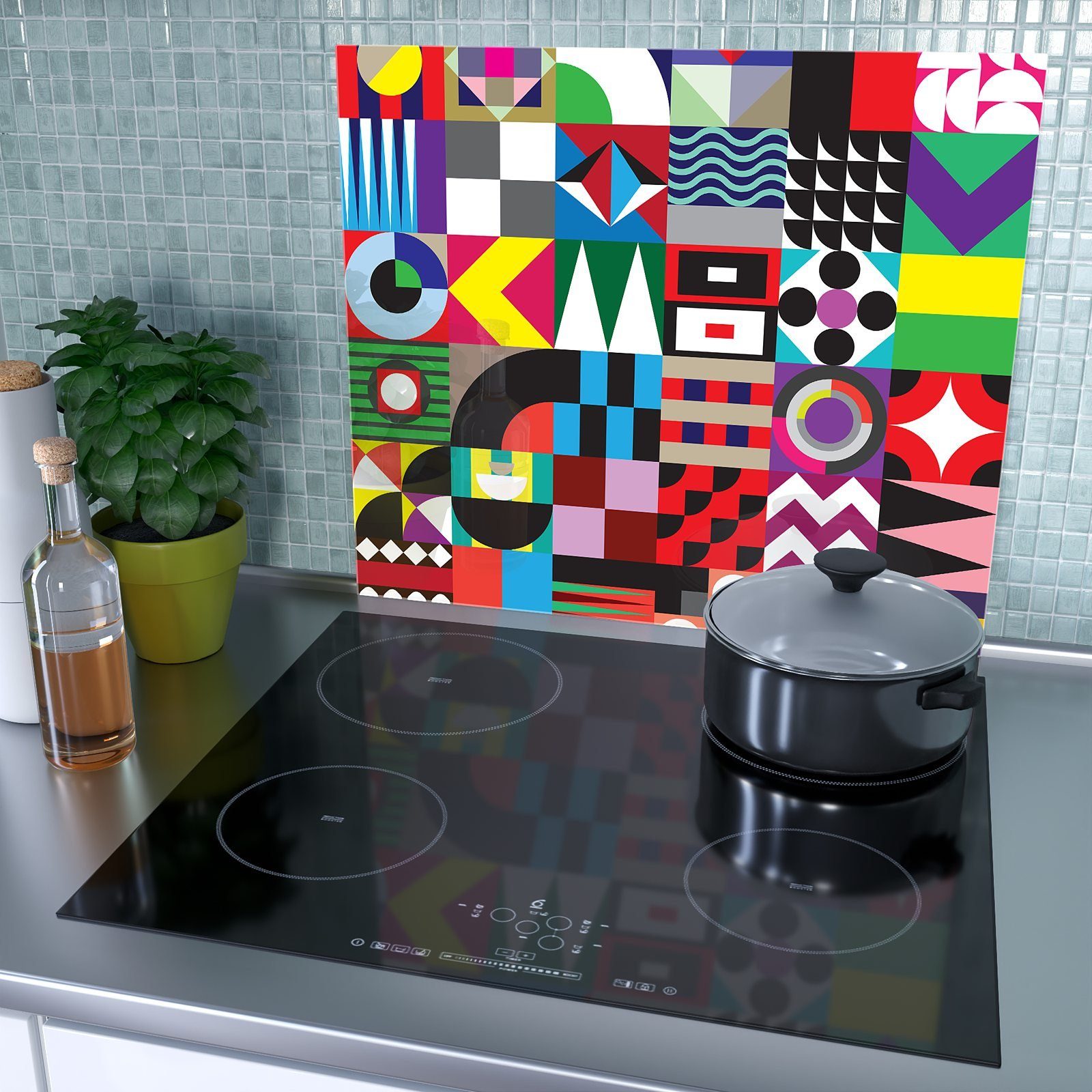 Primedeco Mosaik, aus Modernes tlg) Herdabdeckplatte Glas, Glas Spritzschutz (1 Herd-Abdeckplatte