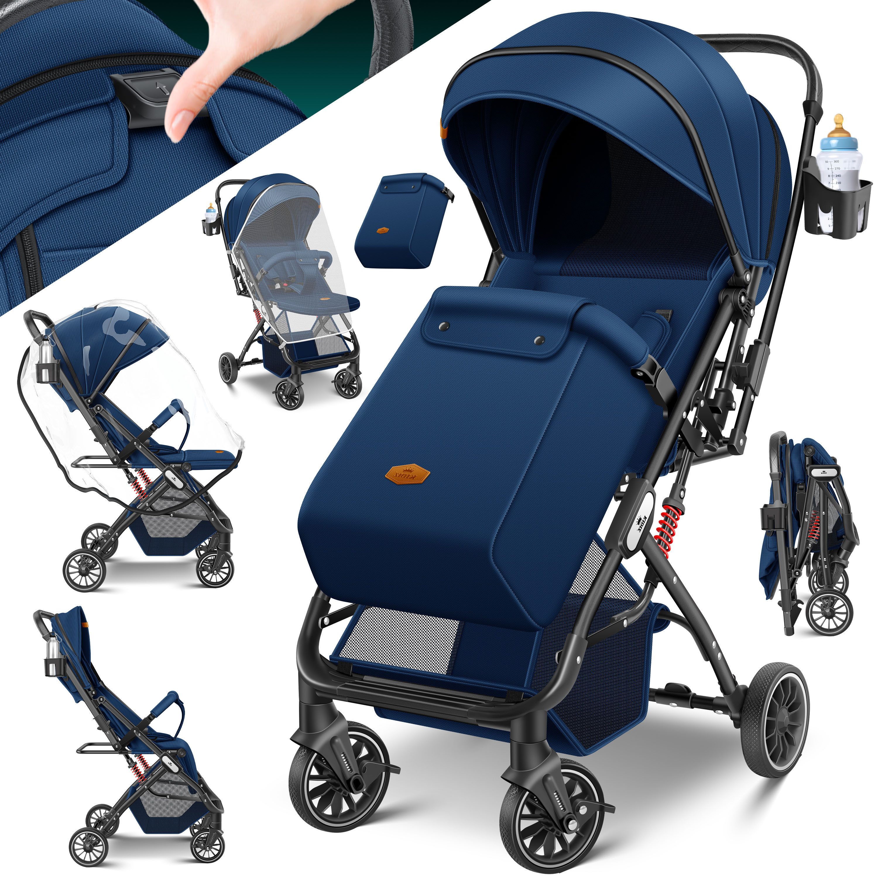 KIDIZ Kombi-Kinderwagen, Kinderbuggy klappbar Liegebuggy Sportwagen Faltbar 360°