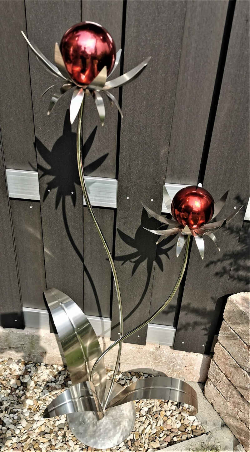 Jürgen Bocker Garten-Ambiente Gartenstecker »Skulptur Blume Milano Edelstahl 120 cm Kugel rot poliert Standfuß Gartendeko«