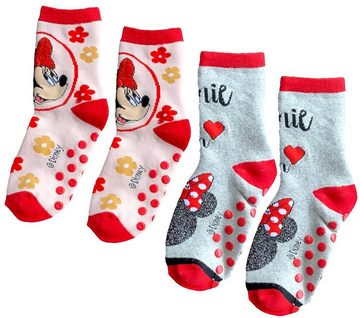 Disney Minnie Mouse Haussocken Minnie Mouse 2 Paar Anti-Rutsch Socken Mädchen Socken Hausschuhe