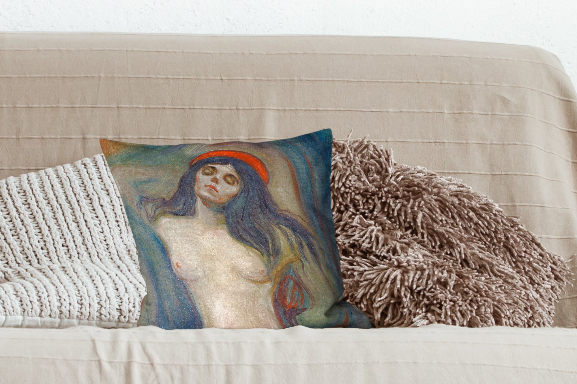 Madonna für Füllung Munch, Dekokissen MuchoWow Zierkissen Schlafzimmer, mit Deko, Edvard - Wohzimmer, Sofakissen