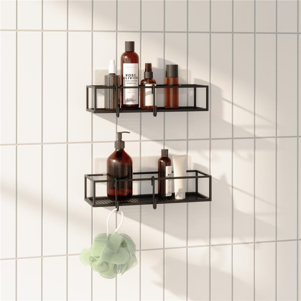 Umbra Duschablage Cubiko, 2er-Set in Schwarz, Duschregale ohne Bohren mit Haken