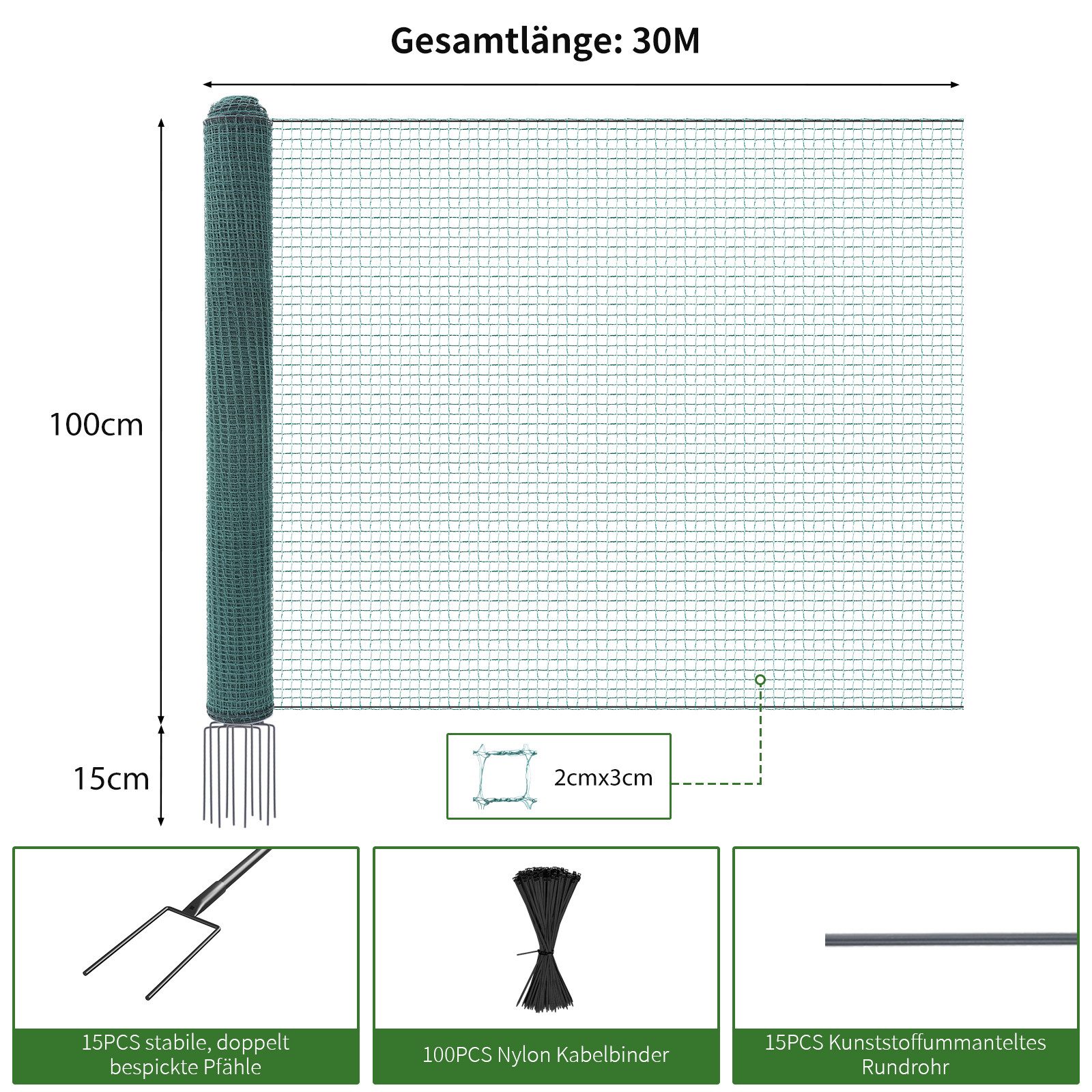 Meulbaty Freigehege 30/50mx100cm Hühnerzaun Geflügelnetz, Hundezaun günstig online kaufen