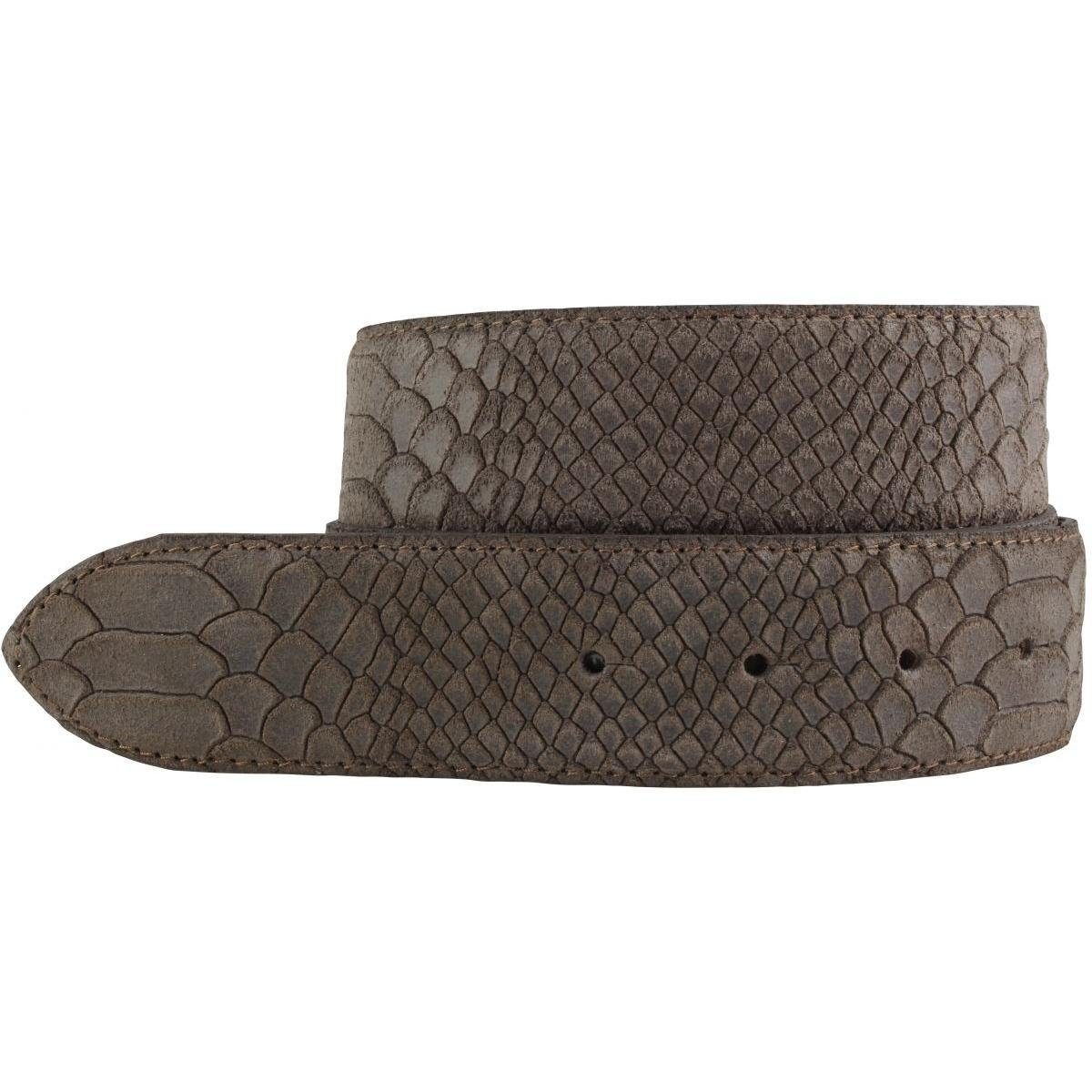 BELTINGER Ledergürtel Gürtel mit Pythonprägung ohne Schnalle 4 cm - Für Damen Herren 40mm Sc Braun