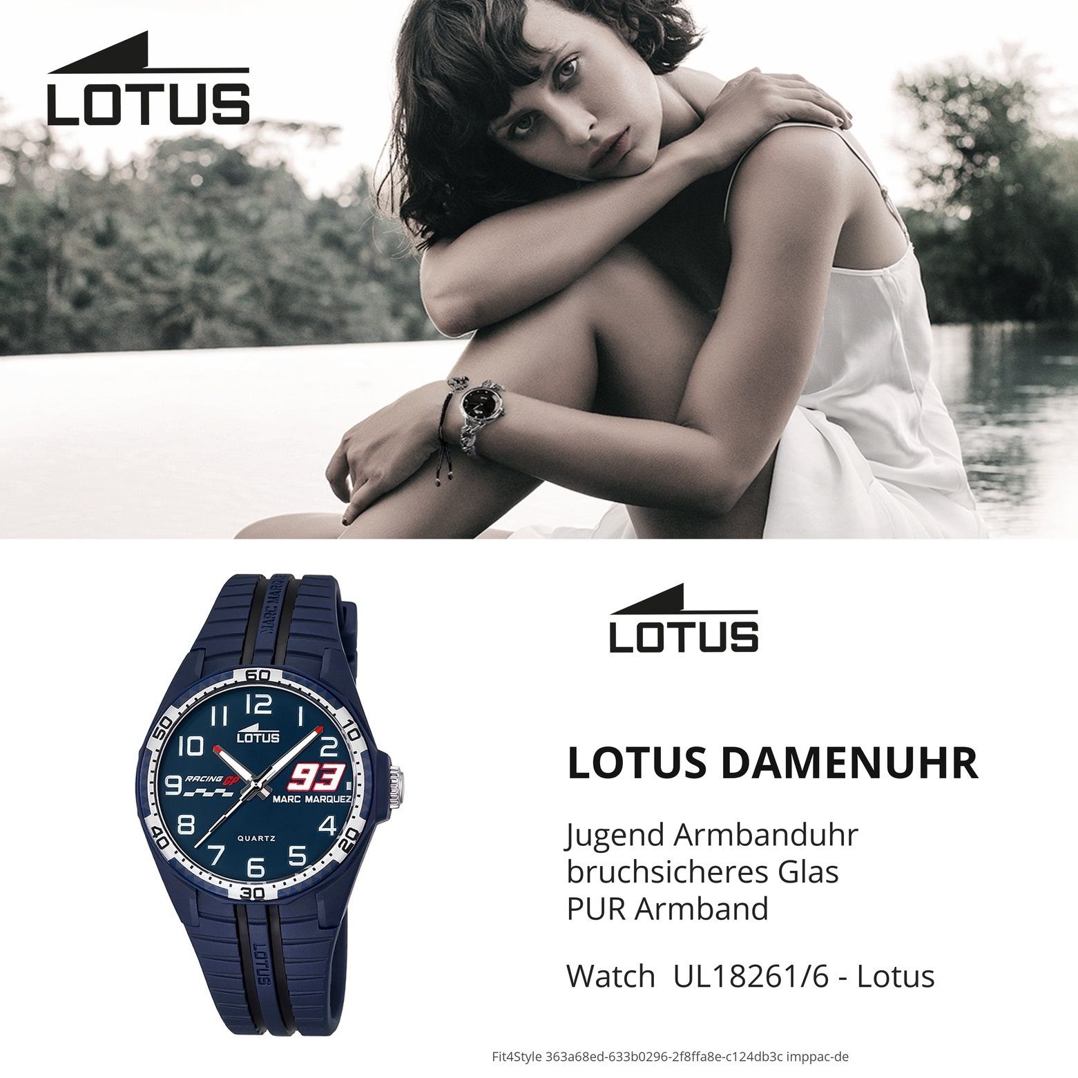 Armbanduhr PUR, blau, Quarzuhr tonneau, Jugend Jugend, Kinder Lotus L18261/6 schwarz PURarmband Sport Uhr Lotus rund,