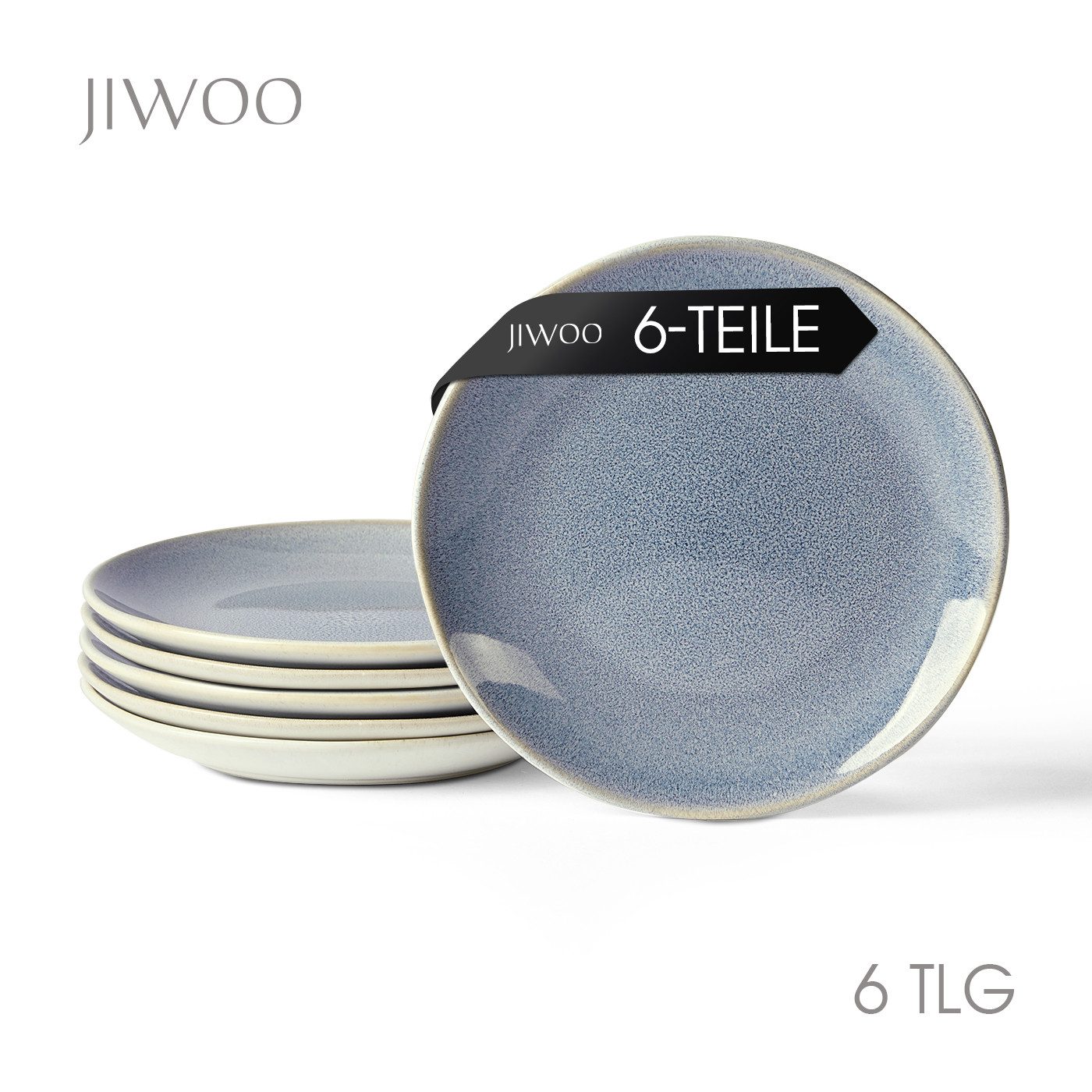JIWOO Teller 4er Ø19,5cm, Speiseteller Steakteller Dessertteller Pastateller Plate, (6 St), Keramik Hochwertiges Tellerset Blau Mikrowellenofen Spülmaschine