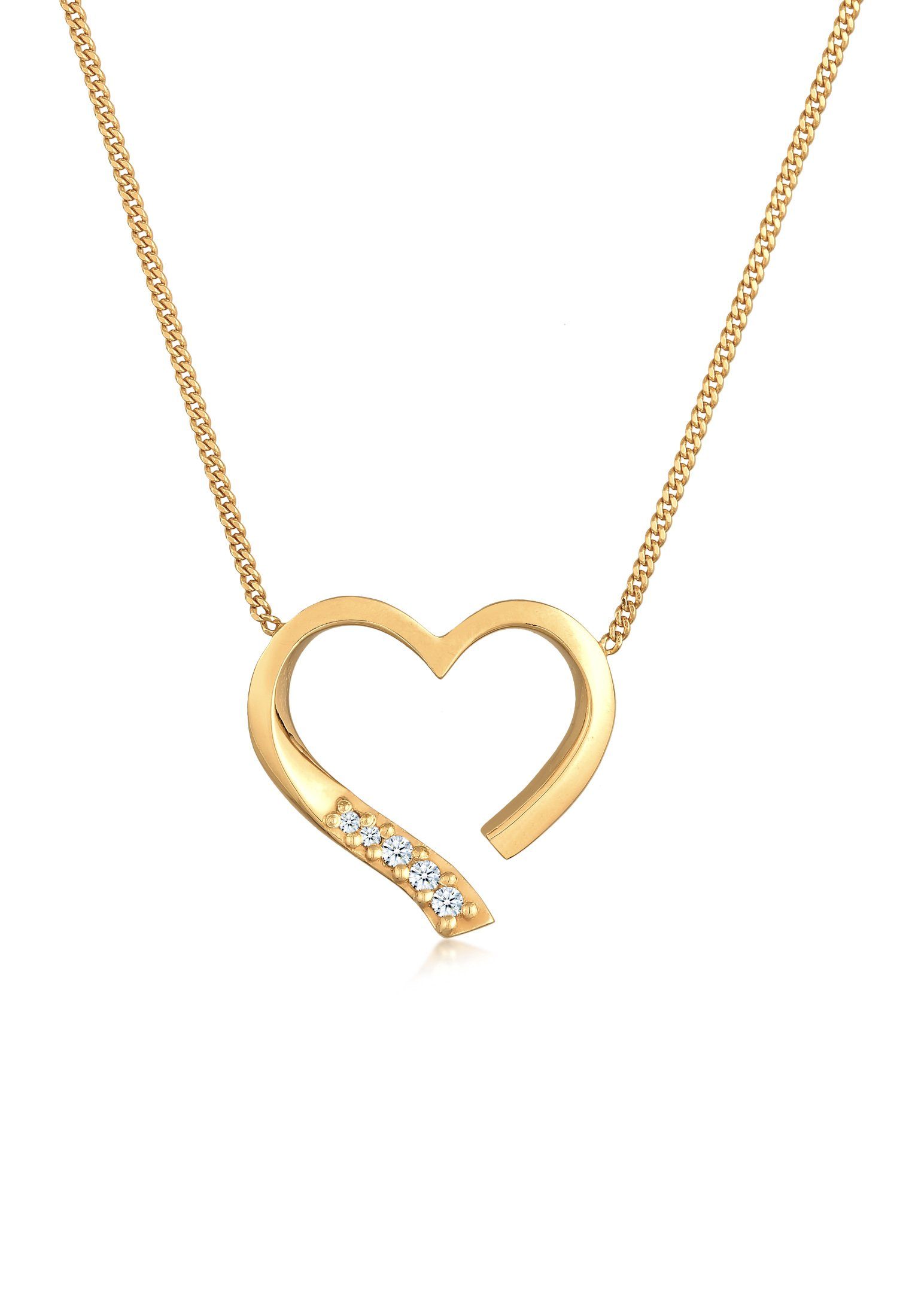 Elli DIAMONDS Kette mit Anhänger Herz Liebe Diamant (0.055 ct) 925 Silber, Diamant Gold