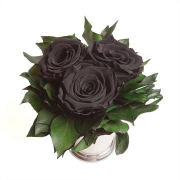 Kunstorchidee 3 Infinity Rosen silberfarbene Vase Wohnzimmer Deko Blumenstrauß Rose, ROSEMARIE SCHULZ Heidelberg, Höhe 15 cm, Rose haltbar bis zu 3 Jahre