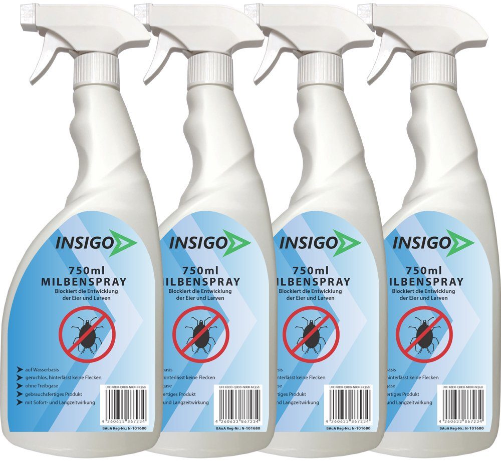 auf mit geruchsarm, Wasserbasis, l, ätzt brennt INSIGO Milben-Spray Insektenspray nicht, / 3 Ungezieferspray, Anti Langzeitwirkung Milben-Mittel