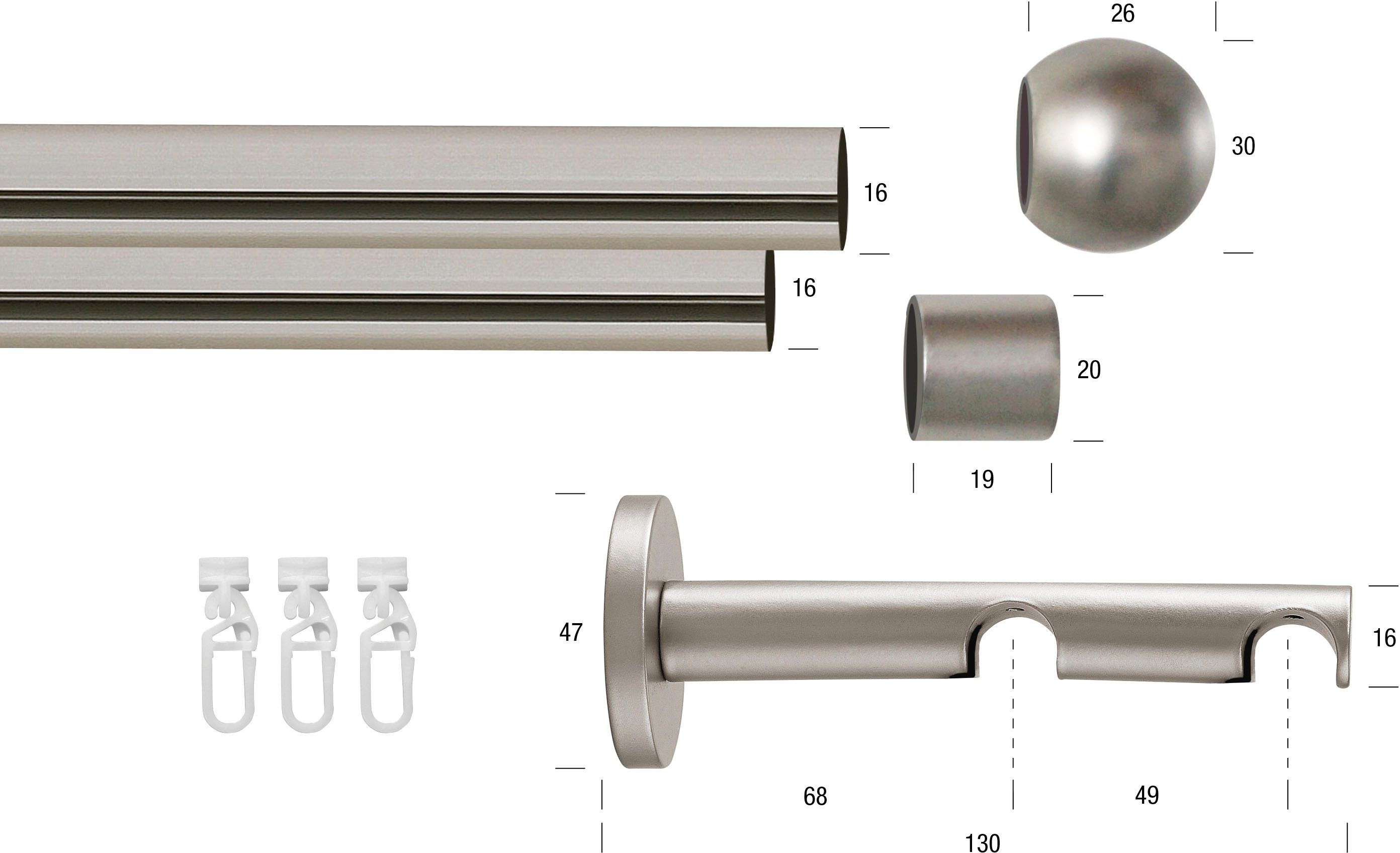 Gardinenstange »SEFRA Kugel«, GARESA, Ø 16 mm, 2-läufig, Wunschmaßlänge, inkl. je 10 cm ein Gleiter, Träger, Endknöpfe-kaufen