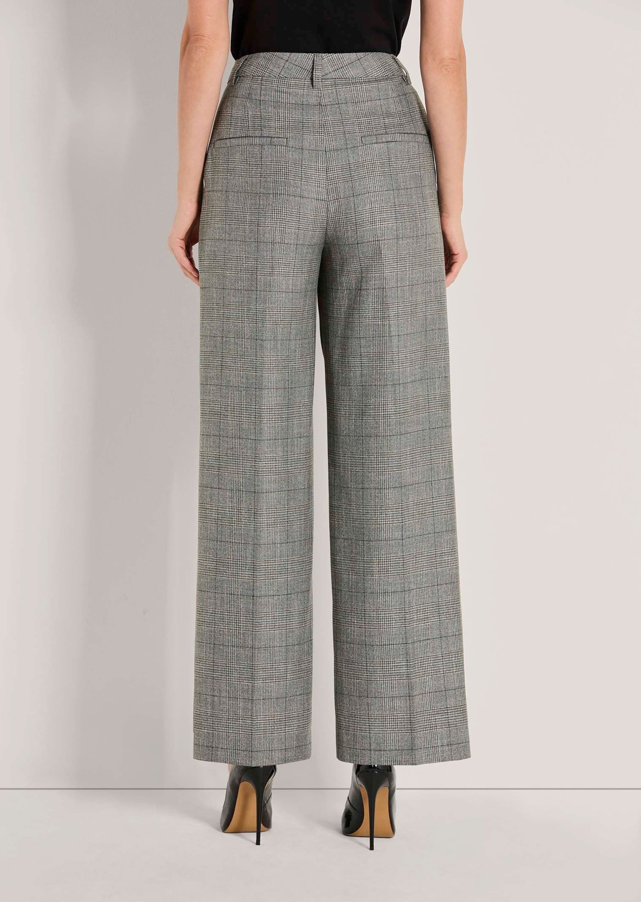 MADELEINE Bundfaltenhose Glencheck-Hose mit weitem Bein Businesshose im klassischen Glencheck-Muster, Formbund mit Haken