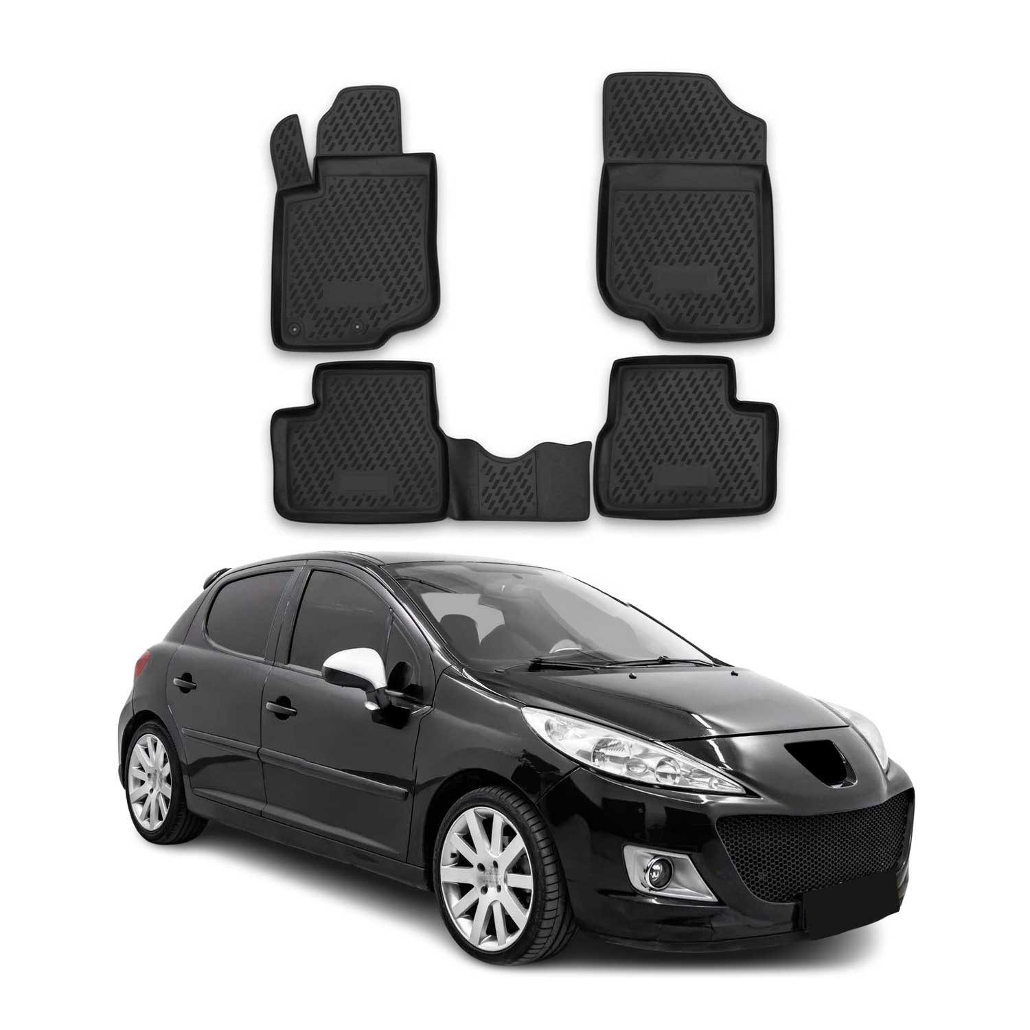 Auto-Fußmatten für Peugeot 207 2006-2014 Schwarz 4 tlg TPE