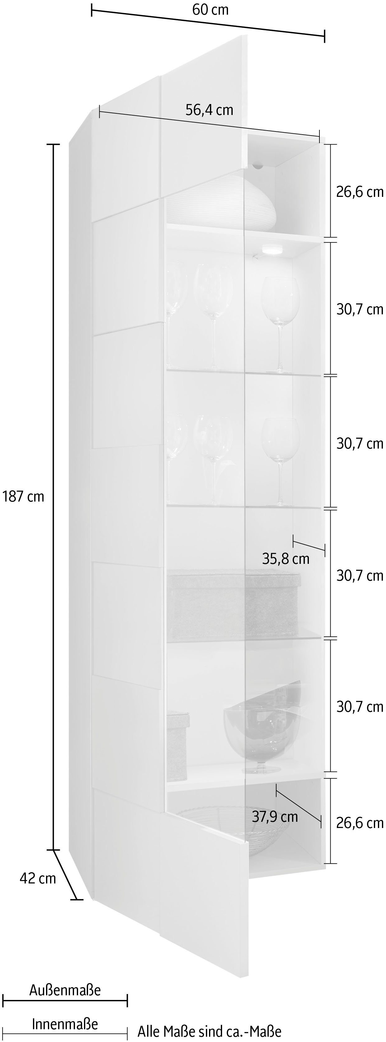 Dama Weiß Hochglanz LC grifflos Lack weiß | Vitrine Vitrine