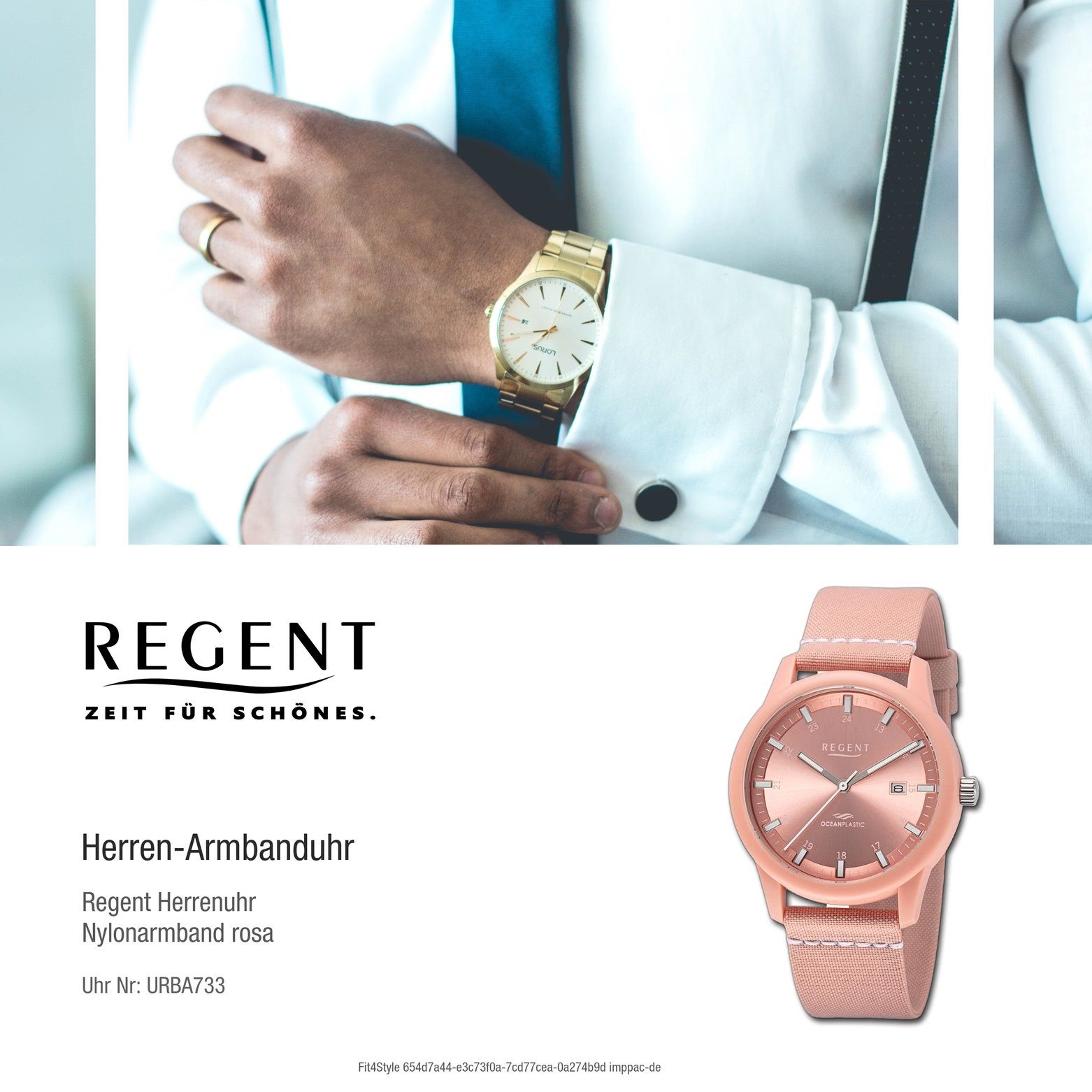Herren Armbanduhr rund, Quarzuhr 40mm), Regent Armbanduhr Regent extra groß Analog, Herren Nylonarmband (ca.