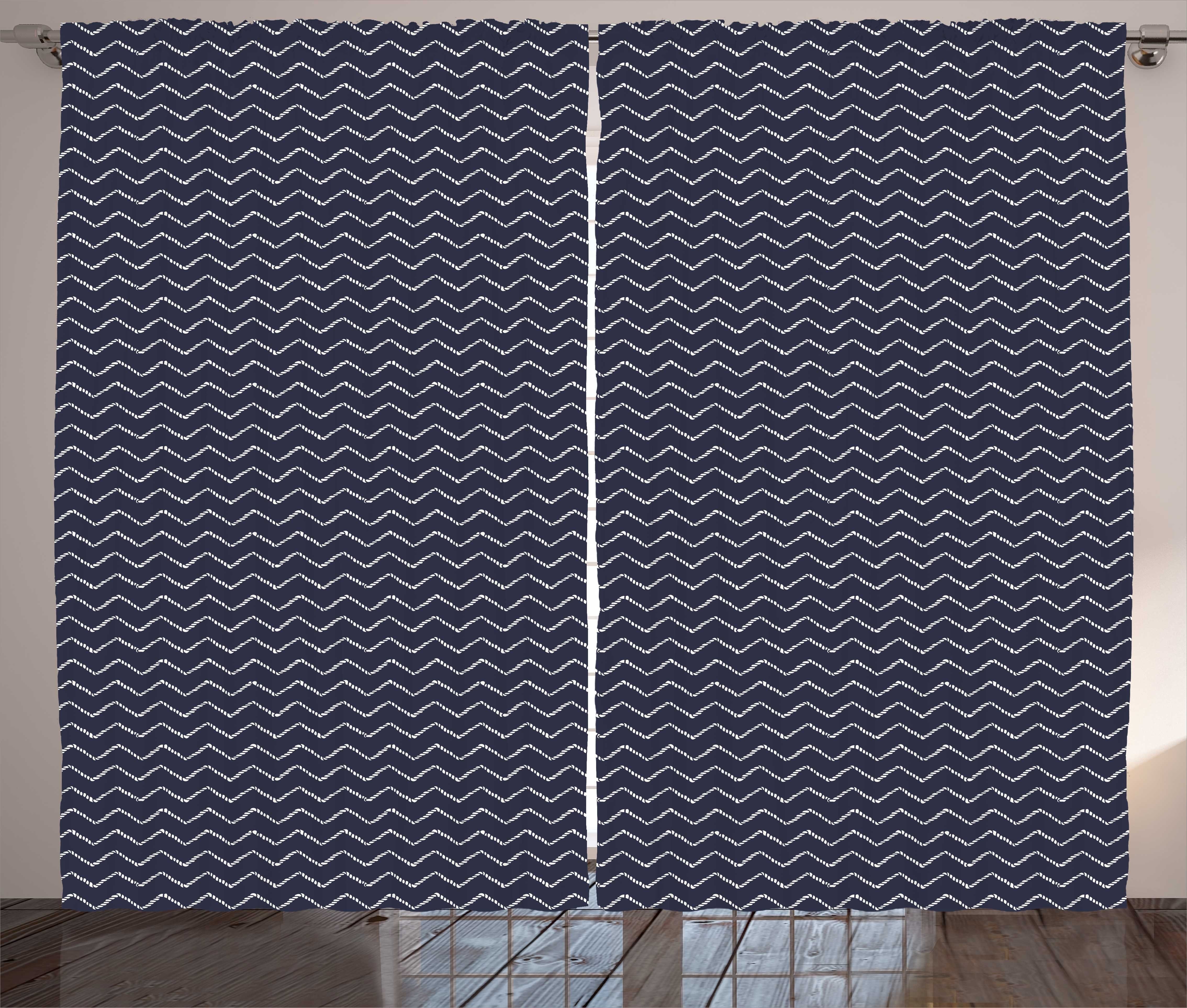 Zigzag Abakuhaus, Ropes mit Haken, Gardine und Schlafzimmer Kräuselband Vorhang blau Schlaufen Chevron Navy