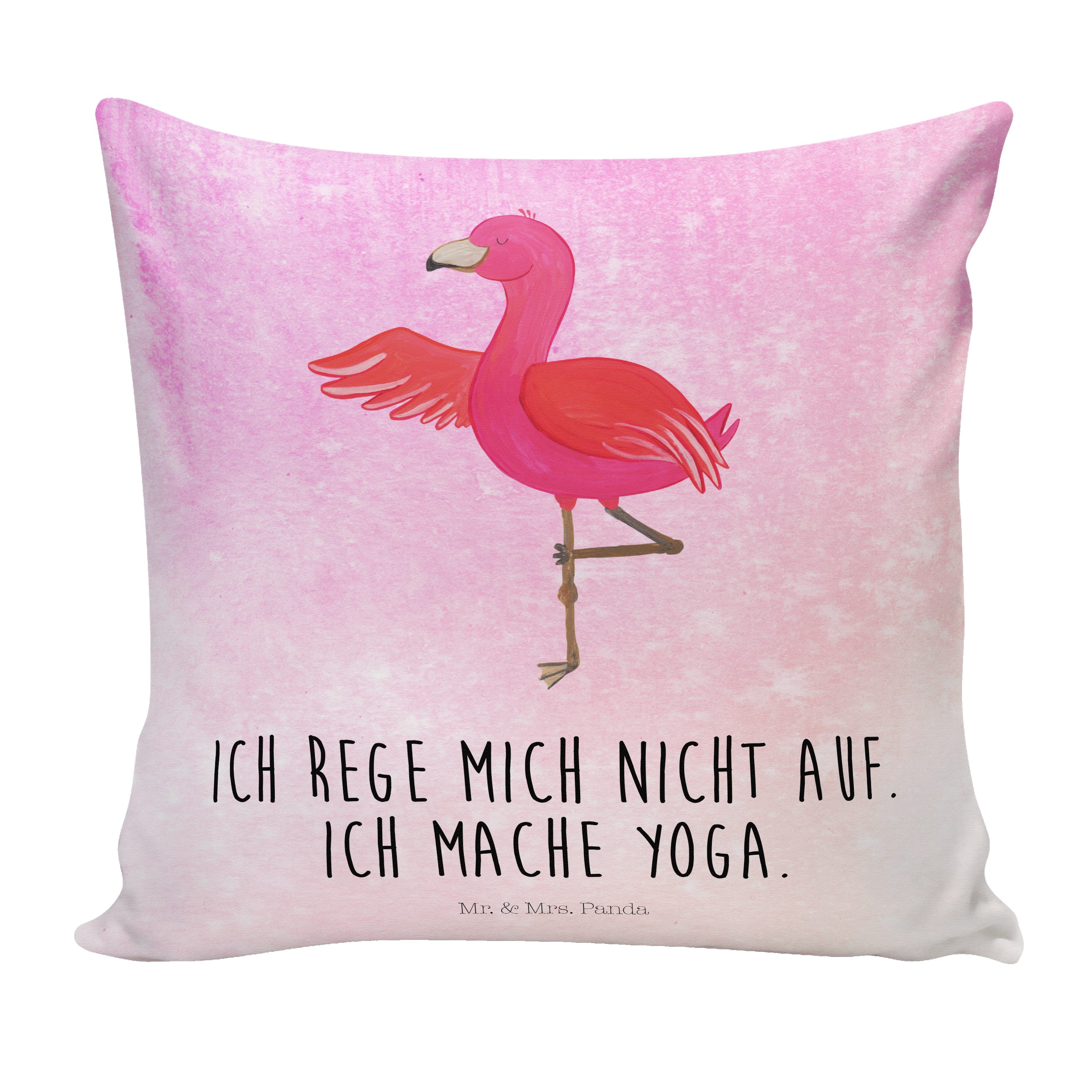 Mr. & Mrs. Panda Dekokissen Flamingo Yoga - Aquarell Pink - Geschenk, Entspannung, entspannt, Dek
