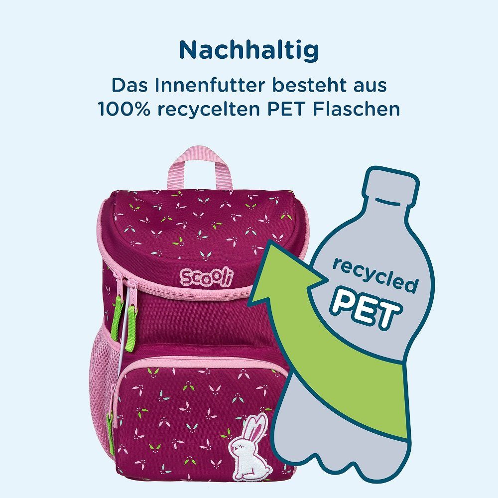 Set Rucksack Mädchen Lila Trinkflasche), niedlichem Violett Kinderrucksack Hase / Scooli inkl. Brotdose Rabbit mit Mini-Me Turnbeutel, (Set, Rosie in und