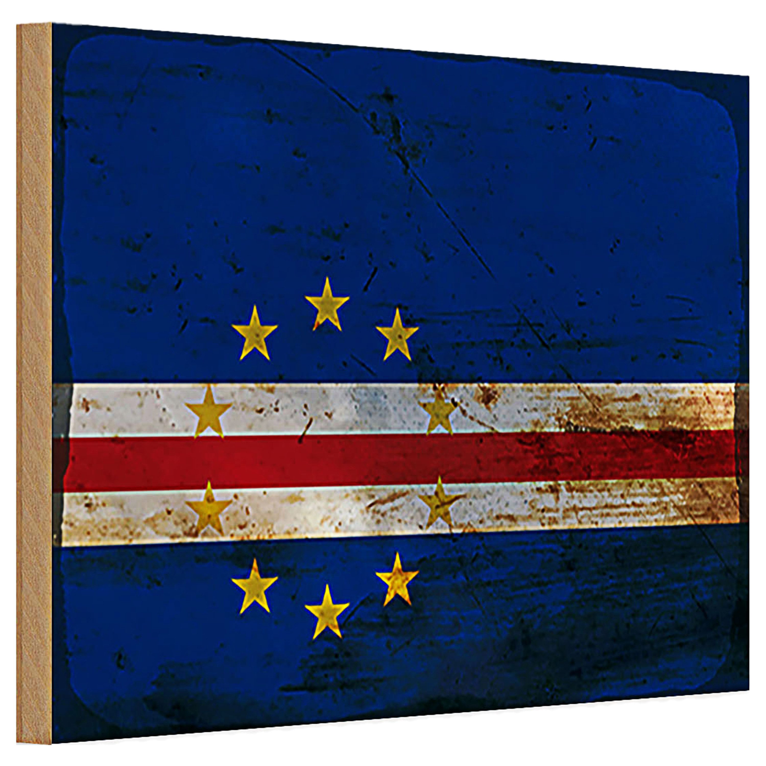 Roomando Holzbild Holzschild Flagge Kap Verde 30x20cm Flag Cape Verde Rost