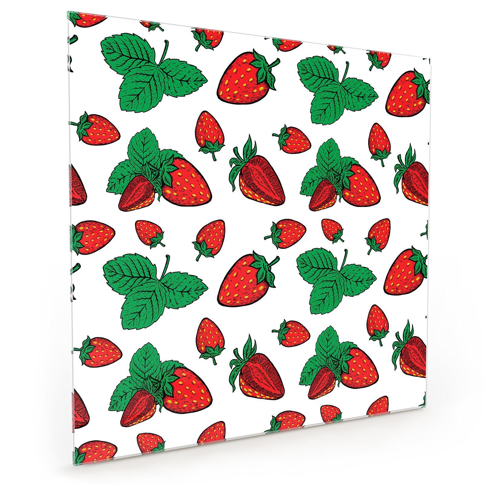 und Glas Motiv Primedeco Küchenrückwand Blätter Erdbeeren mit Spritzschutz Küchenrückwand