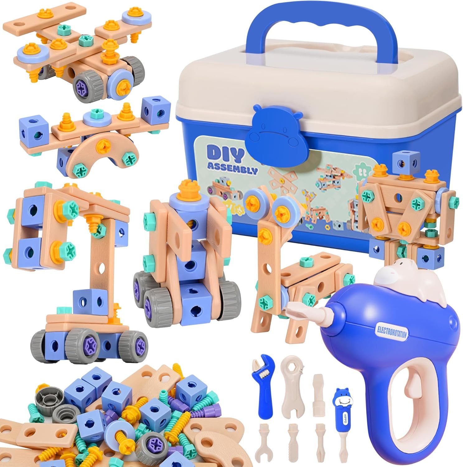 ibettertec Lernspielzeug Bauklötze für KinderLernspielzeug ab 3 JahrenKreativspielzeugKinderga (Packung, 168-St., Kindgerechtes Rollenspielzeug, Lernspielzeug für kreatives Bauen), Konstruktionsspielzeug, Werkzeugset fördert Feinmotorik & Kreativität