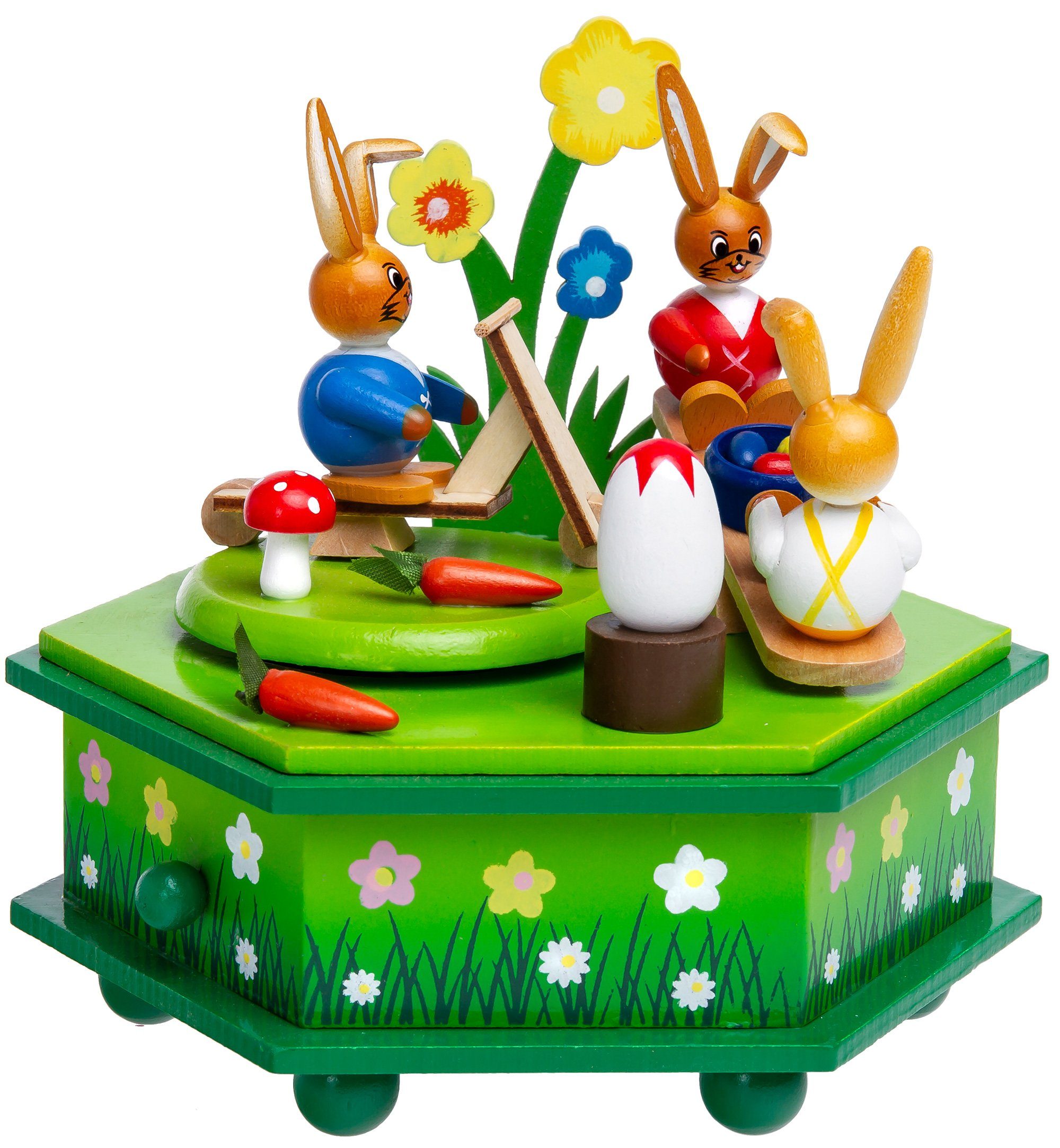 SIKORA Osterfigur OD03 Osterdeko Holz Musik Spieldose mit Osterhasen Figuren
