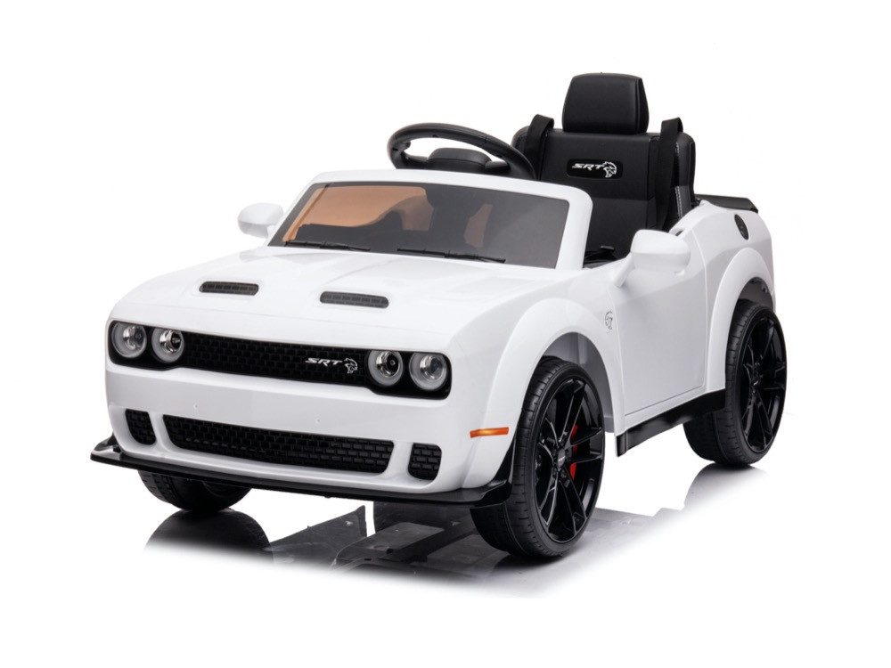 Elektro-Kinderauto Kinder Elektroauto Dodge Challenger SRT, 2 Motoren+Sound+FB+LED weiss