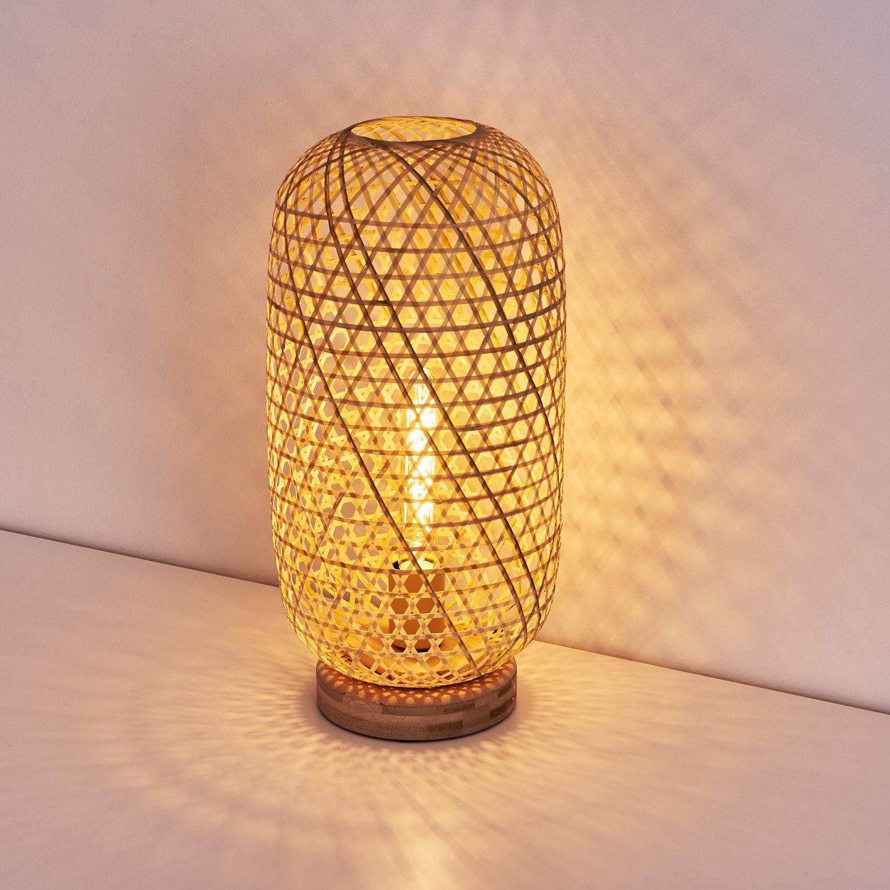 Bambus 1-flammige Lichteffekt aus in u. An-/Ausschalter, Natur, Tischlampe Tischleuchte E27 ohne Leuchtmittel, hofstein »Bergeggi«