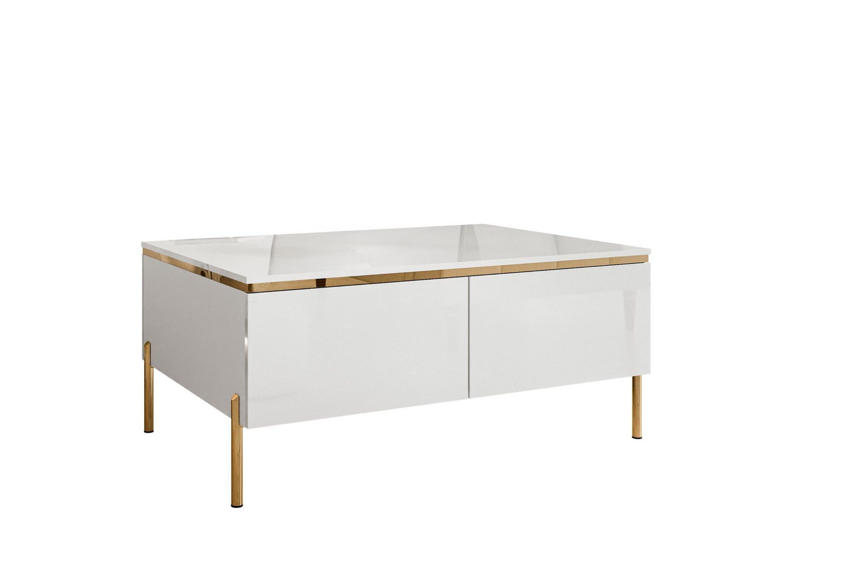 ALLHOUSE24 Couchtisch PEONY weiß Hochglanz Goldchrom Beine mit Stauraum Sofatisch BERLIN