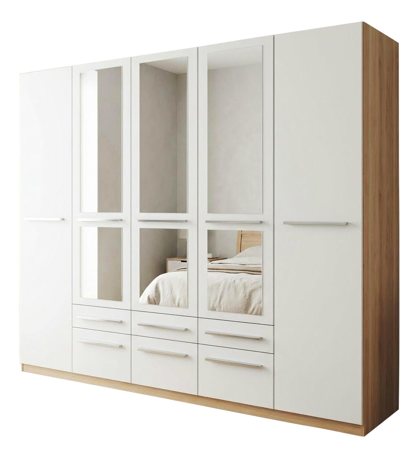 priess Kleiderschrank Schrank Garderobe Wäscheschrank Barcelona in 5 Breiten viel Stauraum, geräumige Schubkästen, mit Spiegel, MADE IN GERMANY