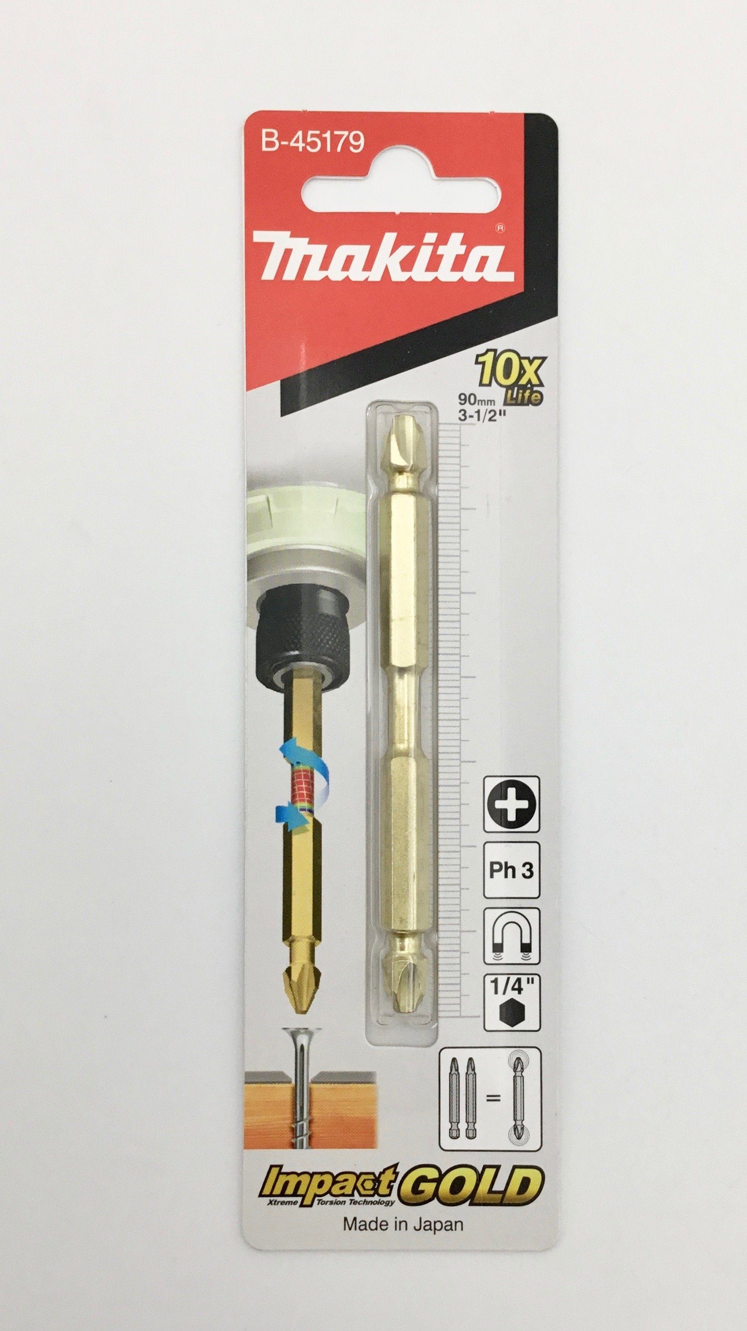 Makita Bit-Set BIT Doppelkreuzschlitz PH3 - 90 mm, 1 Stück, Makita BIT Doppelkreuzschlitzbit Impact Gold Torosion PH3 - 90 mm, 1 Stück B-45179