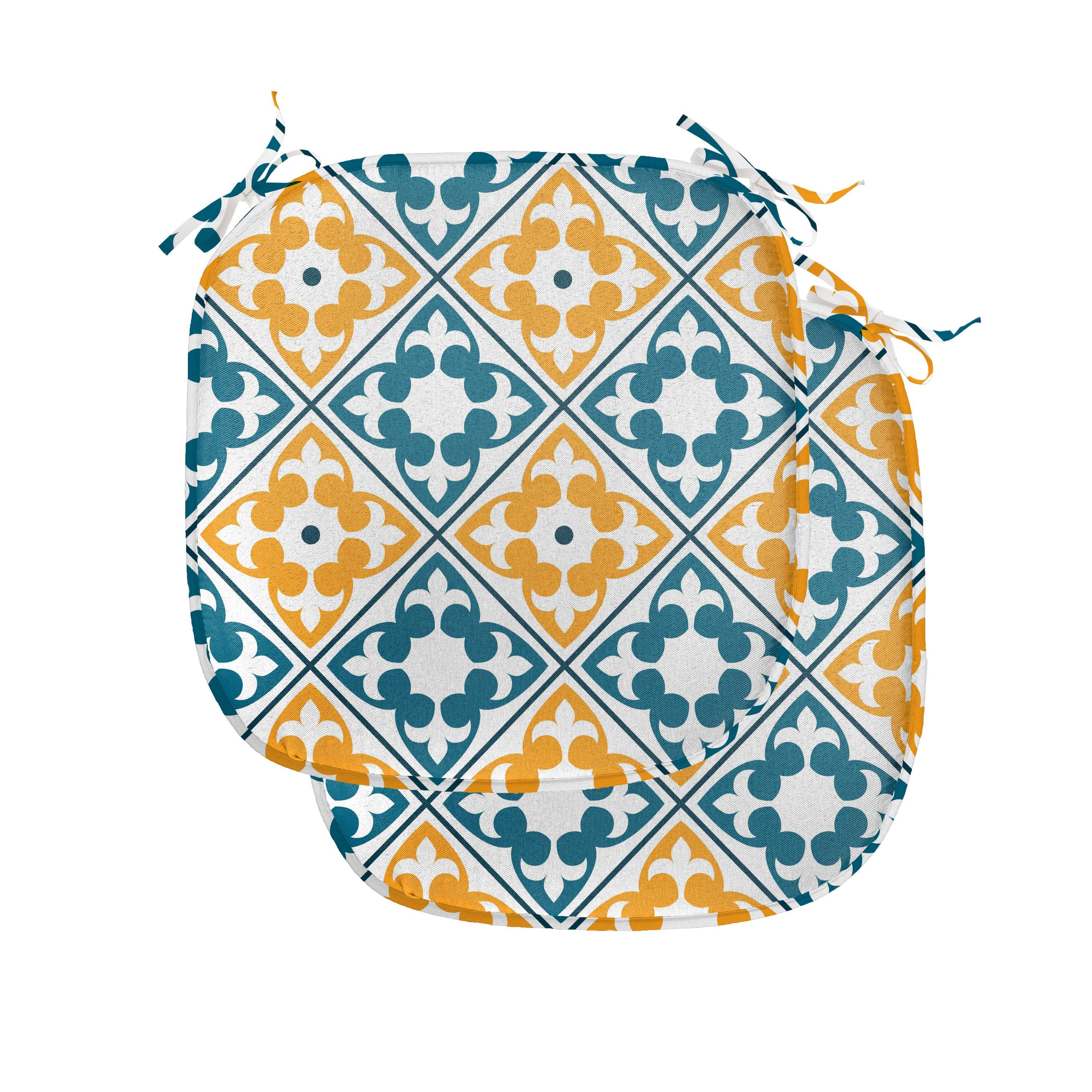 Abakuhaus Stuhlkissen Dekoratives wasserfestes Kissen mit Riemen für Küchensitze, marokkanisch Spanisch Azulejo Stil