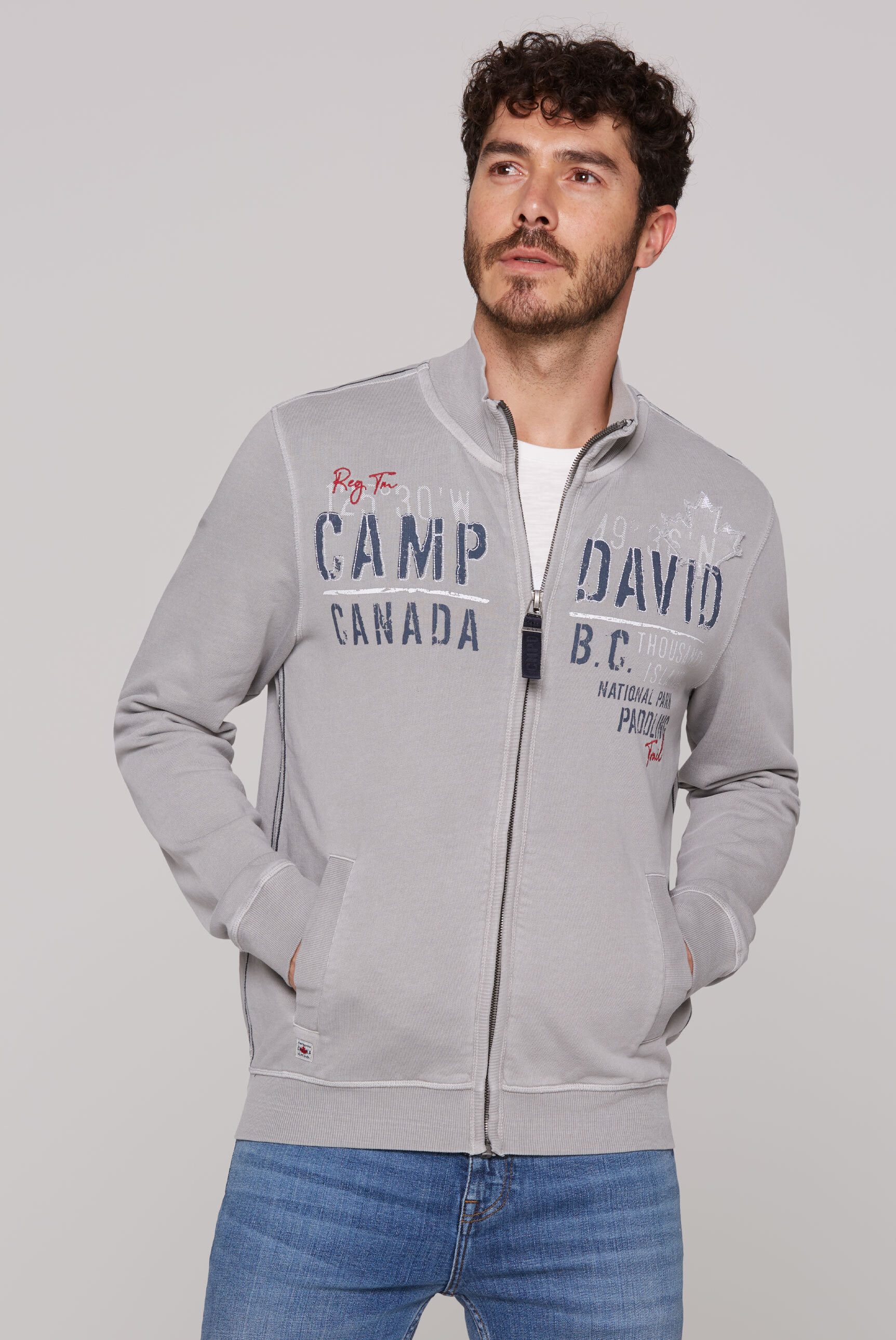 CAMP DAVID Sweatjacke mit Stehkragen, Seitliche Einschubtaschen
