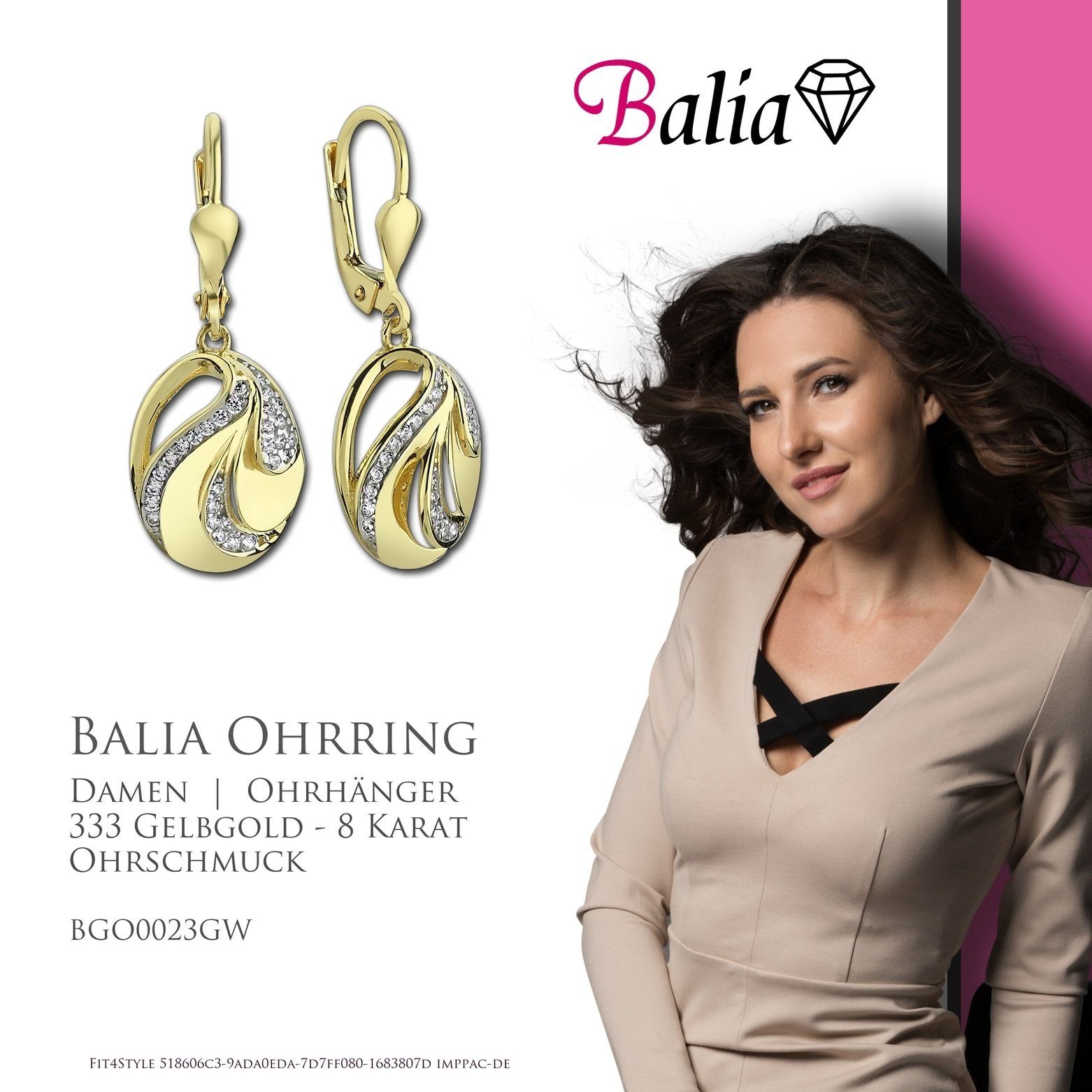- (Ohrhänger), 333 Farbe: Balia Ohrhänger Gelbgold Paar für Ohrhänger gold 8 Gold Ohrhänger 8K weiß, Karat, Balia Damen (Oval) aus