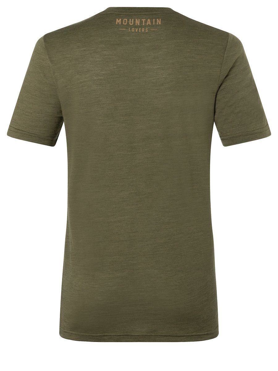 T-Shirt Melange/Black Print-Shirt Night Olive TEE GEAR Merino-Materialmix feinster M SUPER.NATURAL Merino Ink/Cumin SKIING