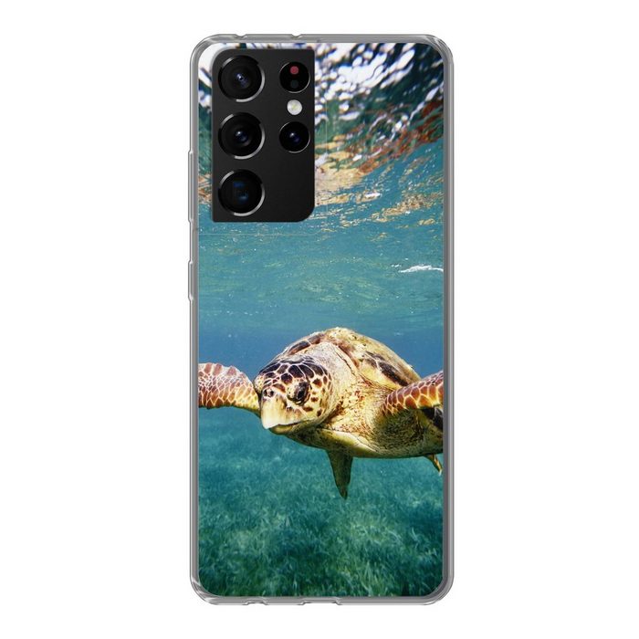 MuchoWow Handyhülle Schildkröte - Wasser - Blau Phone Case Handyhülle Samsung Galaxy S21 Ultra Silikon Schutzhülle