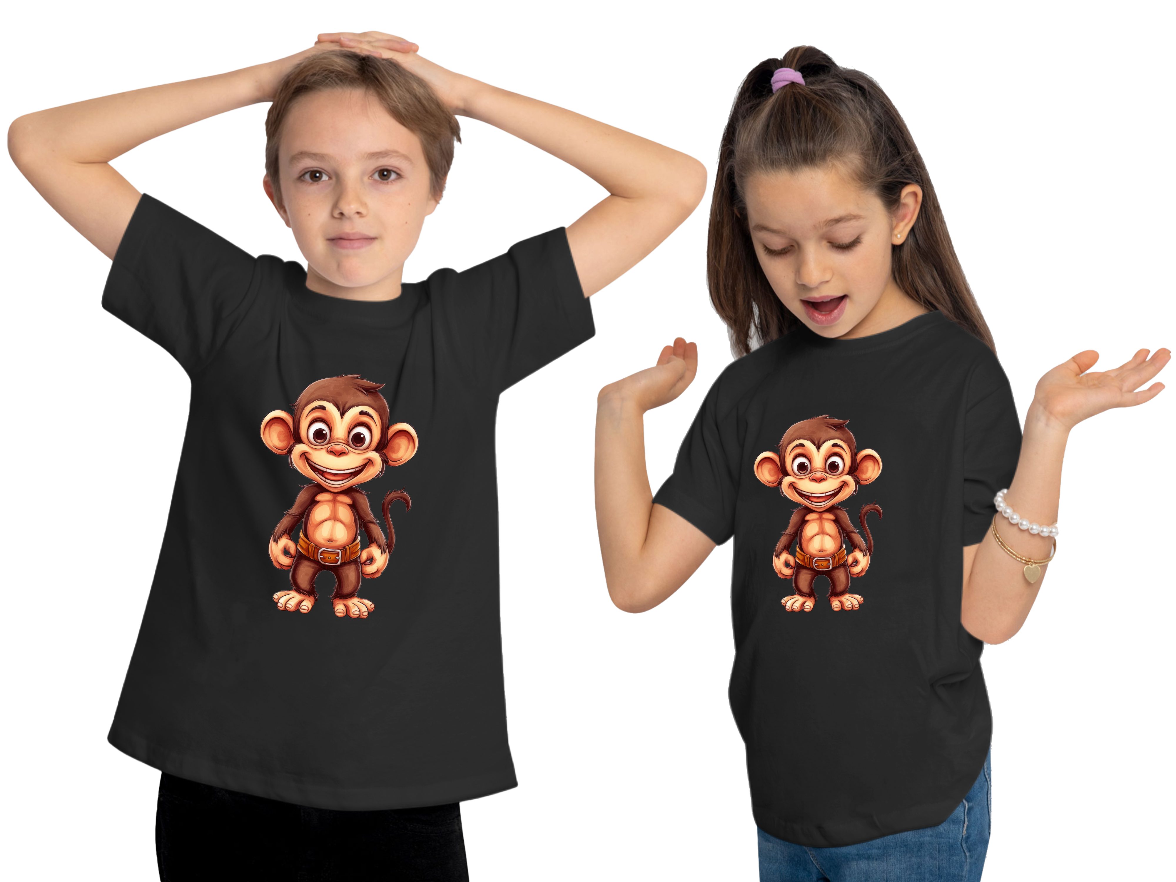 MyDesign24 schwarz Print i276 Baby Schimpanse Kinder Aufdruck, Shirt Wildtier - mit T-Shirt bedruckt Baumwollshirt Affe