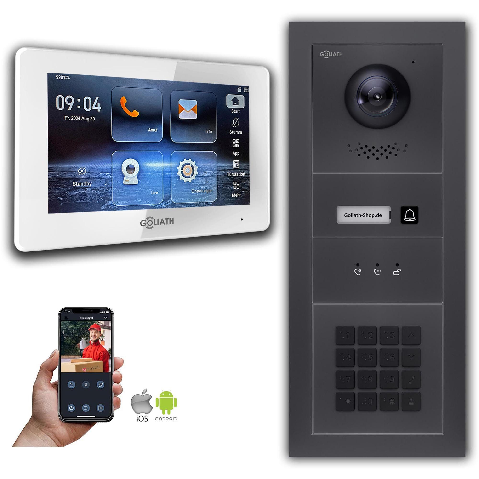 Goliath Intercom Video-Türsprechanlage Goliath IP Video Türsprechanlage mit Kamera 7-Zoll Zahlencode Anzeige (Privat oder Gewerblich)