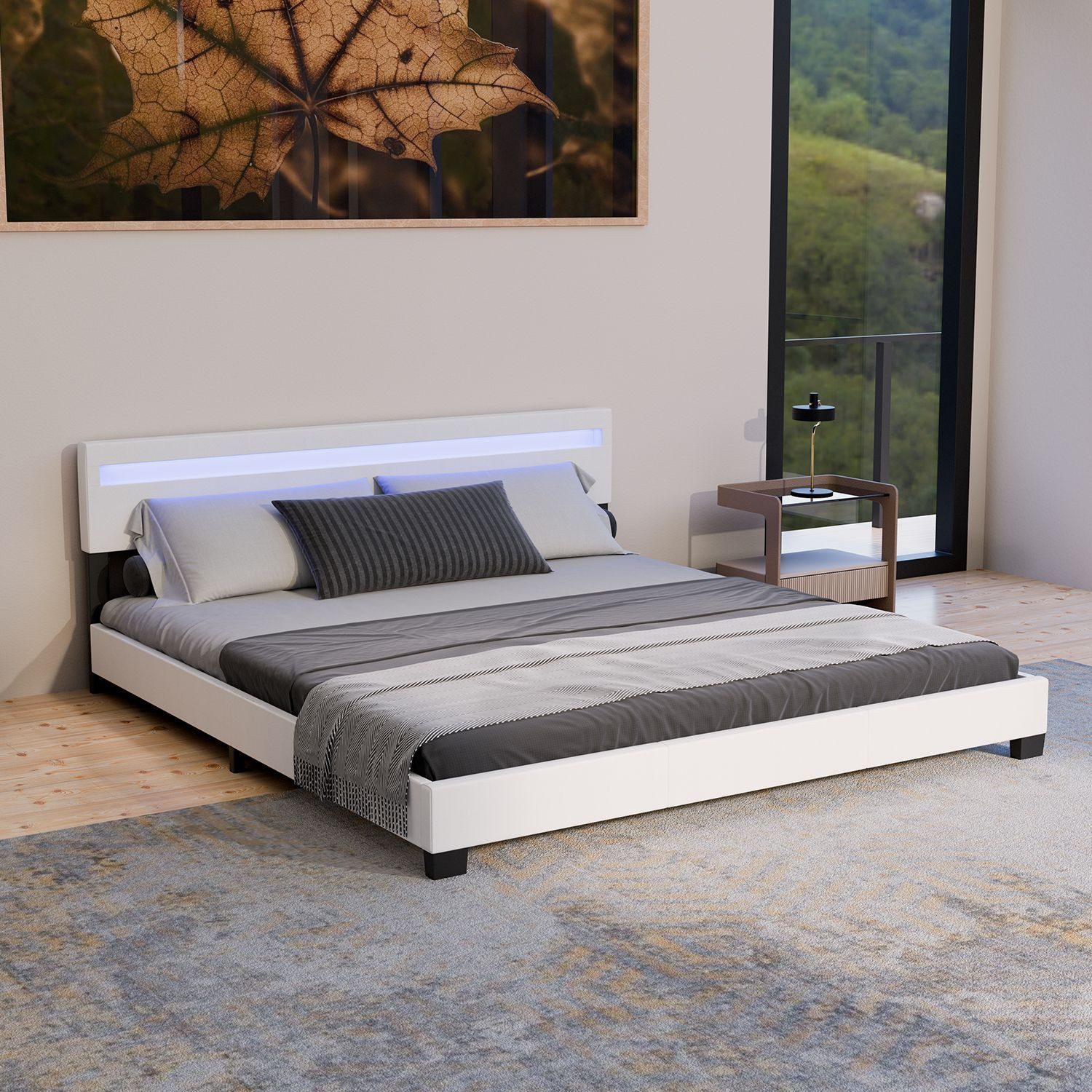 Juskys Polsterbett Paris, 180x200 cm, RGB-LED, Kunstleder, weiches Kopfteil günstig online kaufen