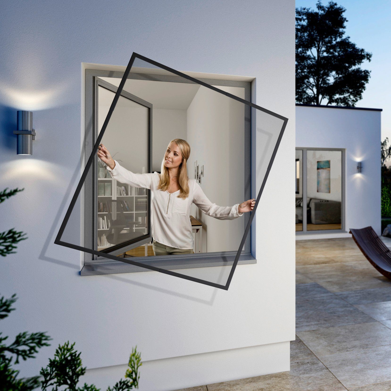 Windhager Insektenschutz-Fensterrahmen Flexi Fit, Fliegengitter teleskopierbar für Fenster, ohne bohren, (1-St), Insektenschutzgitter 100 x 120 cm, erhältlich in anthrazit oder weiß