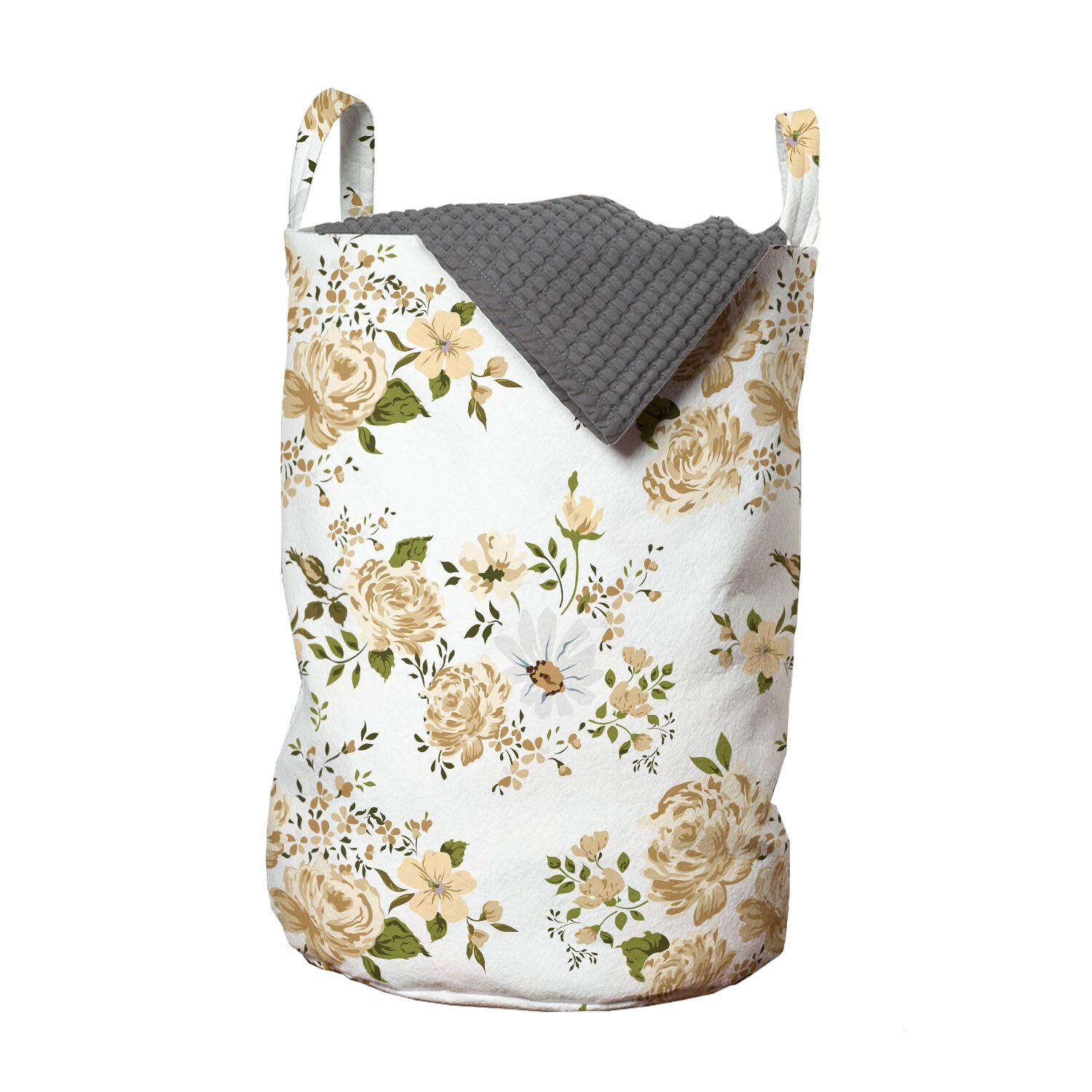 Abakuhaus Wäschesäckchen Wäschekorb mit Griffen Kordelzugverschluss für Waschsalons, Blumen Floral Roses Vector | Wäschesäcke