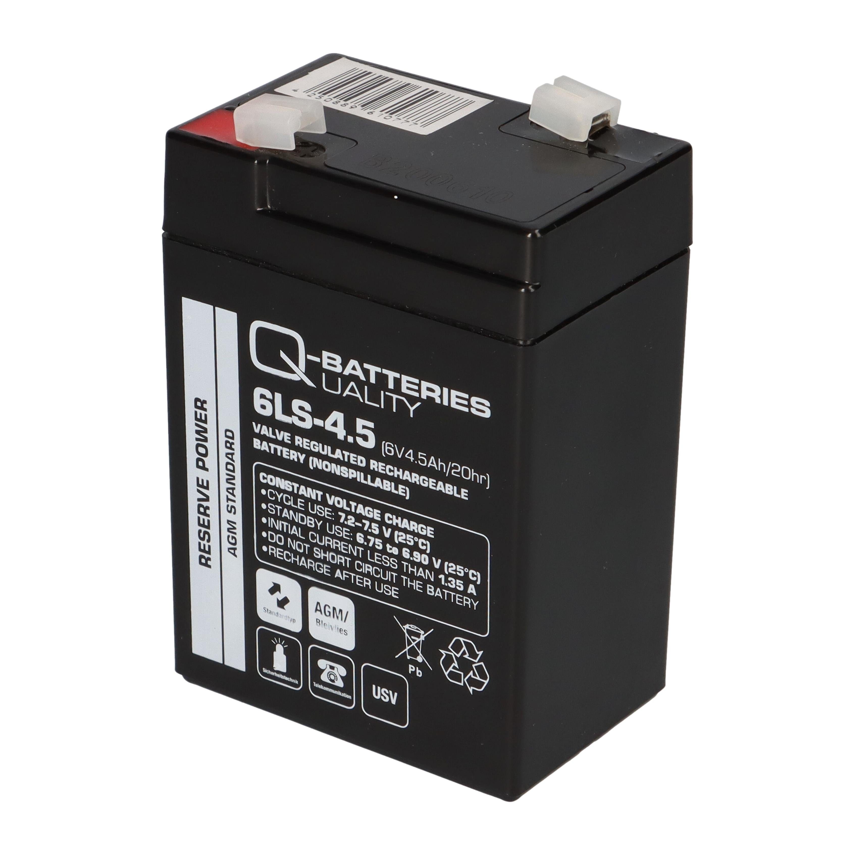 Q-Batteries Set Q-Batteries 6LS-4.5 Blei BL 6-0,6 Bleiakkus 4,5Ah + 6V Ladegerät Akku Blei-V