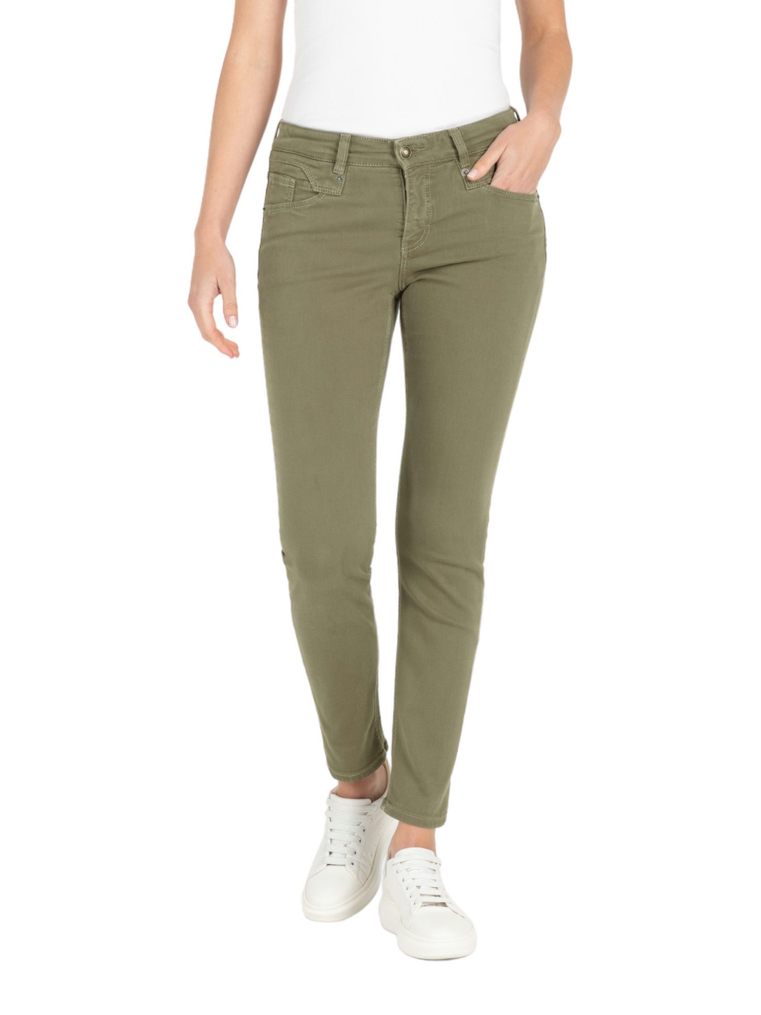 MAC Stretch-Hose grün, Casual, Baumwolle, Unifarben, Regular Fit, Mittel
