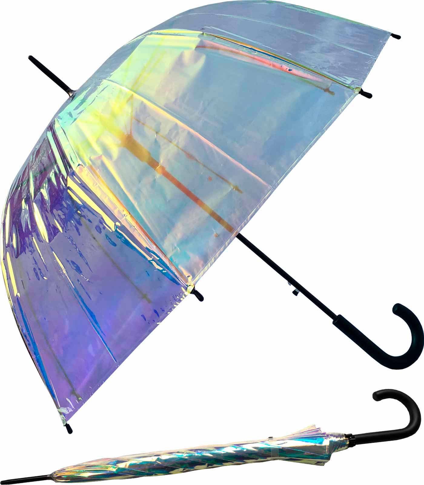 HAPPY RAIN Stockregenschirm Glockenschirm Shiny mit Automatik transparent, schimmert wie Perlmutt | Stockschirme