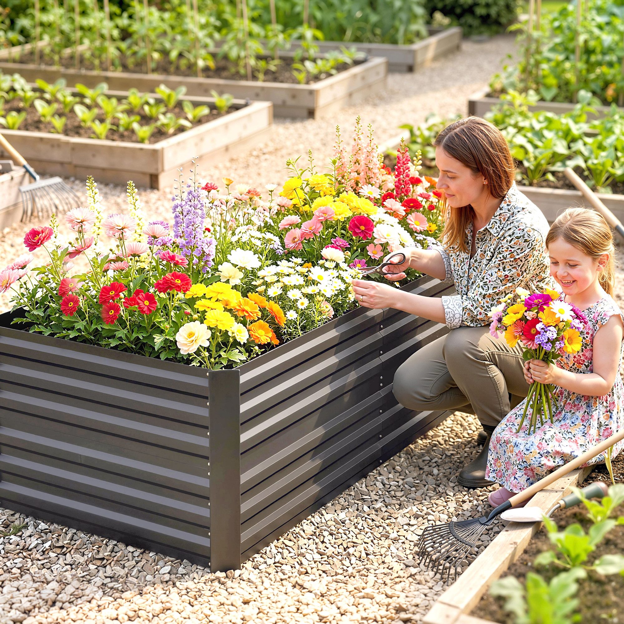 Outsunny Hochbeet Pflanzbeet Frühbeet aus Stahl steckbar (Pflanzkasten, 1 St., Gemüsebeet), 180x90x60cm für Garten Balkon Terrasse, für Blumen, Pflanzen, Obst