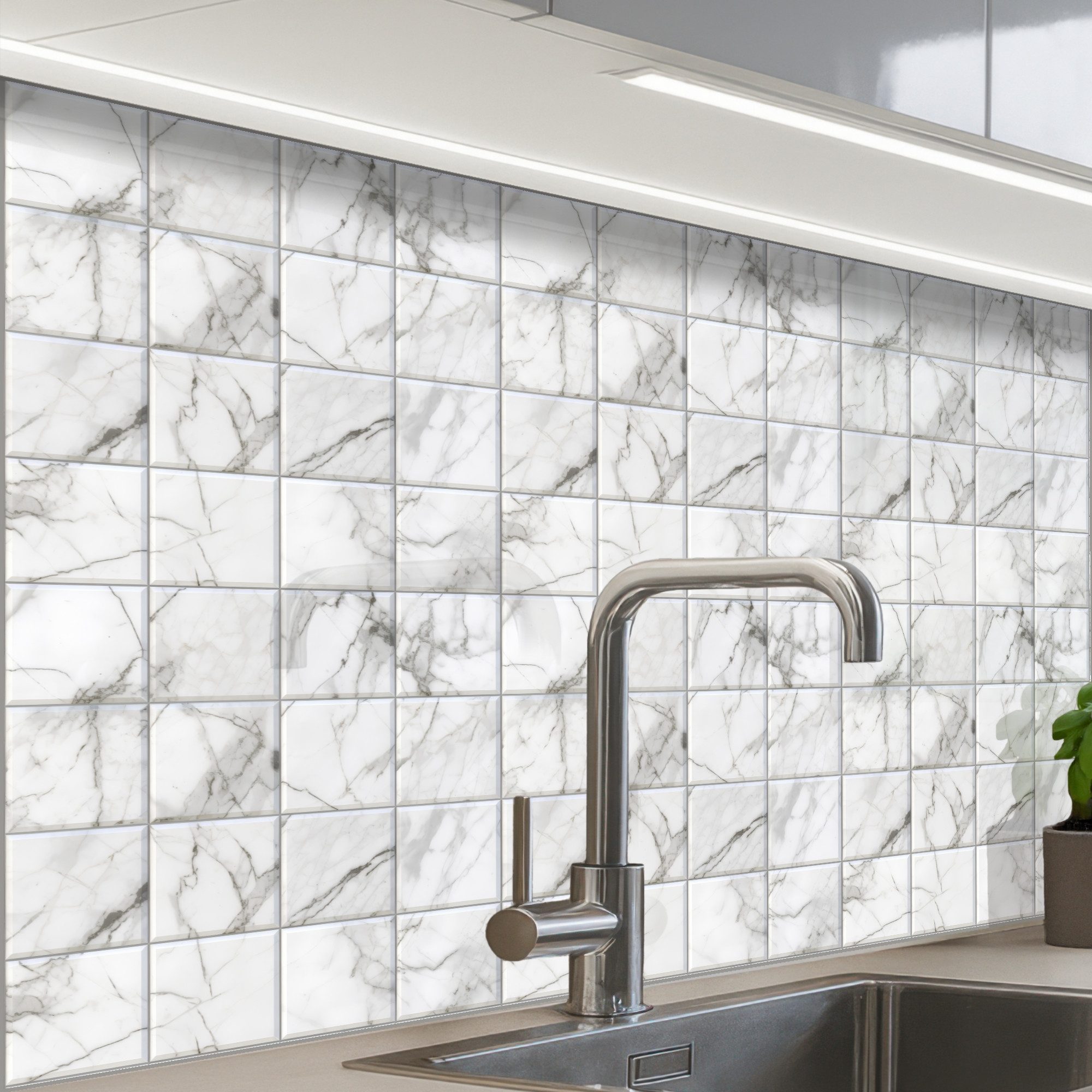 KitchenYeah Küchenrückwand Muster selbstklebend (keine Folie) Marmor - Kacheln - Grau - Weiß, (1-tlg), Spritzschutz, Küche, Rückwand, Küchenwand, Küchenfront, 30x20 cm